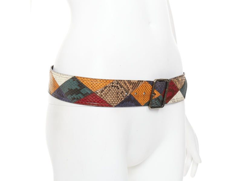 Saint Laurent Paris SAINT LAURENT diamond patchwork multicolor scaled leather wide statement belt 85cm Size ONE SIZE - 3 Thumbnail