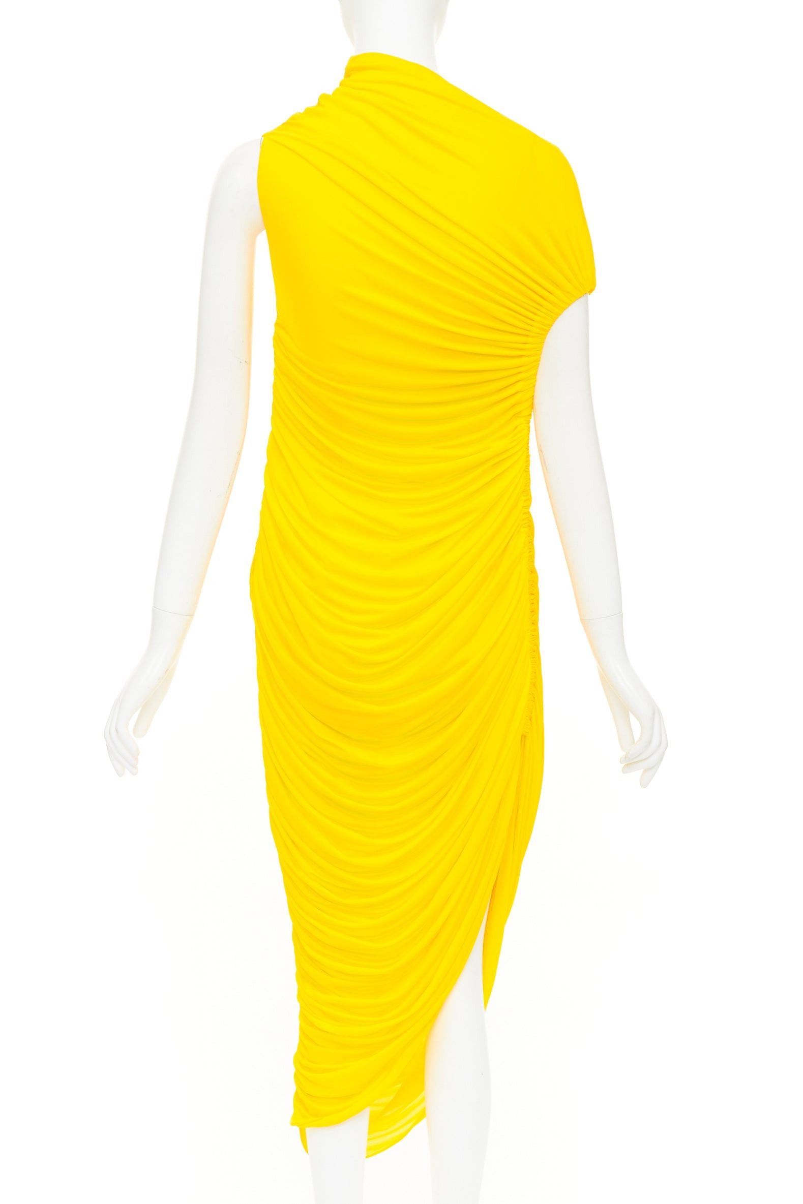 Salvatore Ferragamo FERRAGAMO Maximilian Davis 2023 Runway yellow asymmetric ruched dress IT38 XS Size XS / US 0-2 / IT 36-38 - 5 Thumbnail