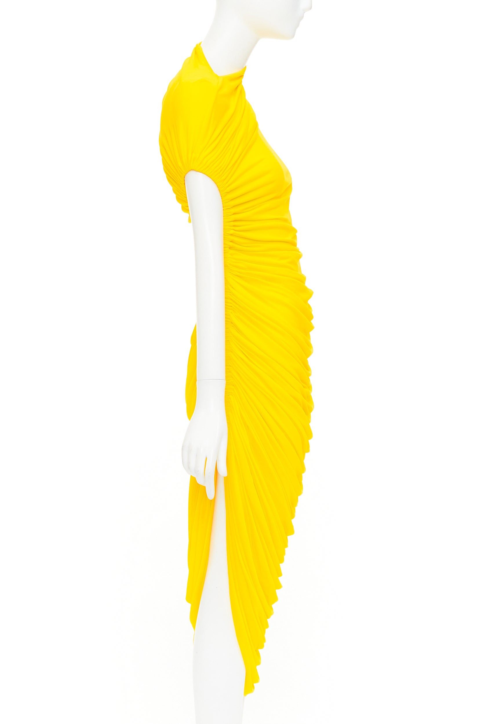 Salvatore Ferragamo FERRAGAMO Maximilian Davis 2023 Runway yellow asymmetric ruched dress IT38 XS Size XS / US 0-2 / IT 36-38 - 4 Thumbnail