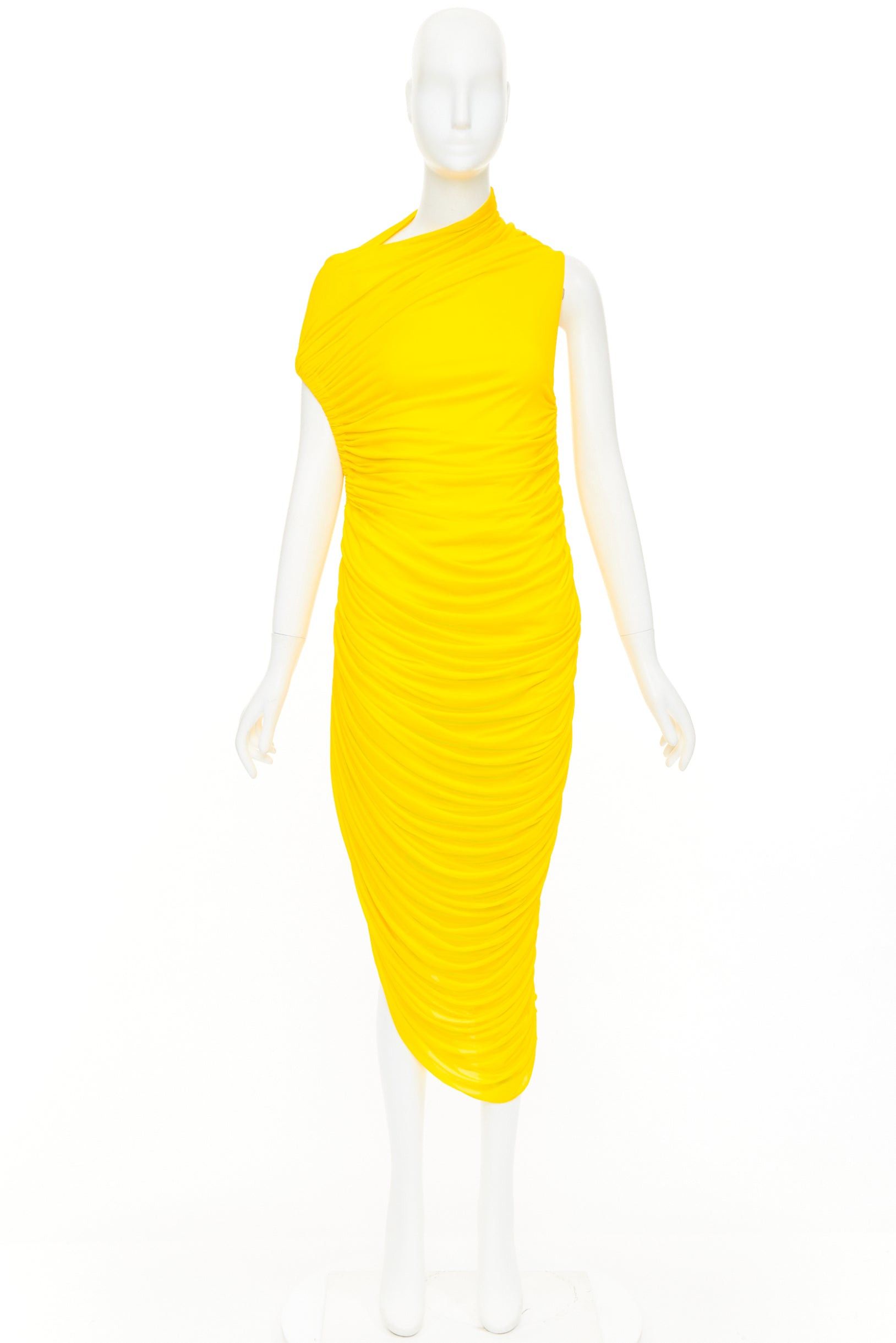 Salvatore Ferragamo FERRAGAMO Maximilian Davis 2023 Runway yellow asymmetric ruched dress IT38 XS Size XS / US 0-2 / IT 36-38 - 11 Thumbnail