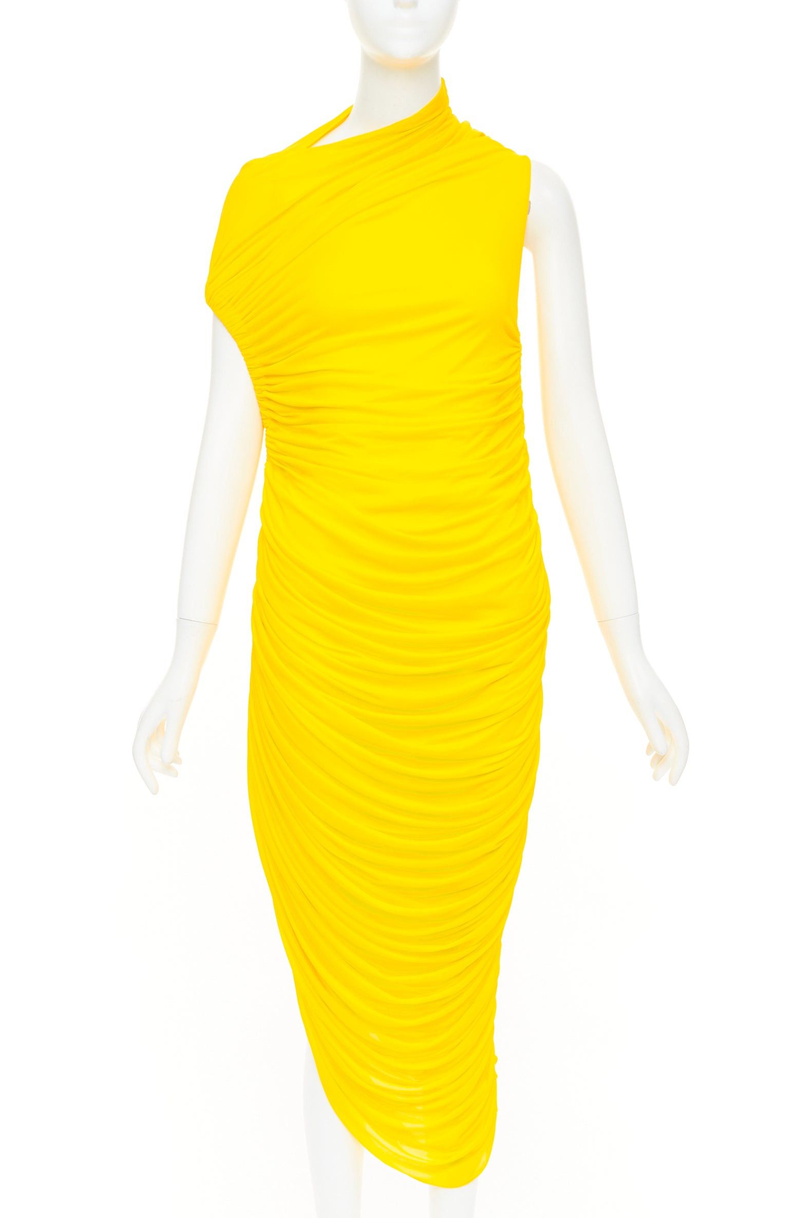 Salvatore Ferragamo FERRAGAMO Maximilian Davis 2023 Runway yellow asymmetric ruched dress IT38 XS Size XS / US 0-2 / IT 36-38 - 2 Thumbnail