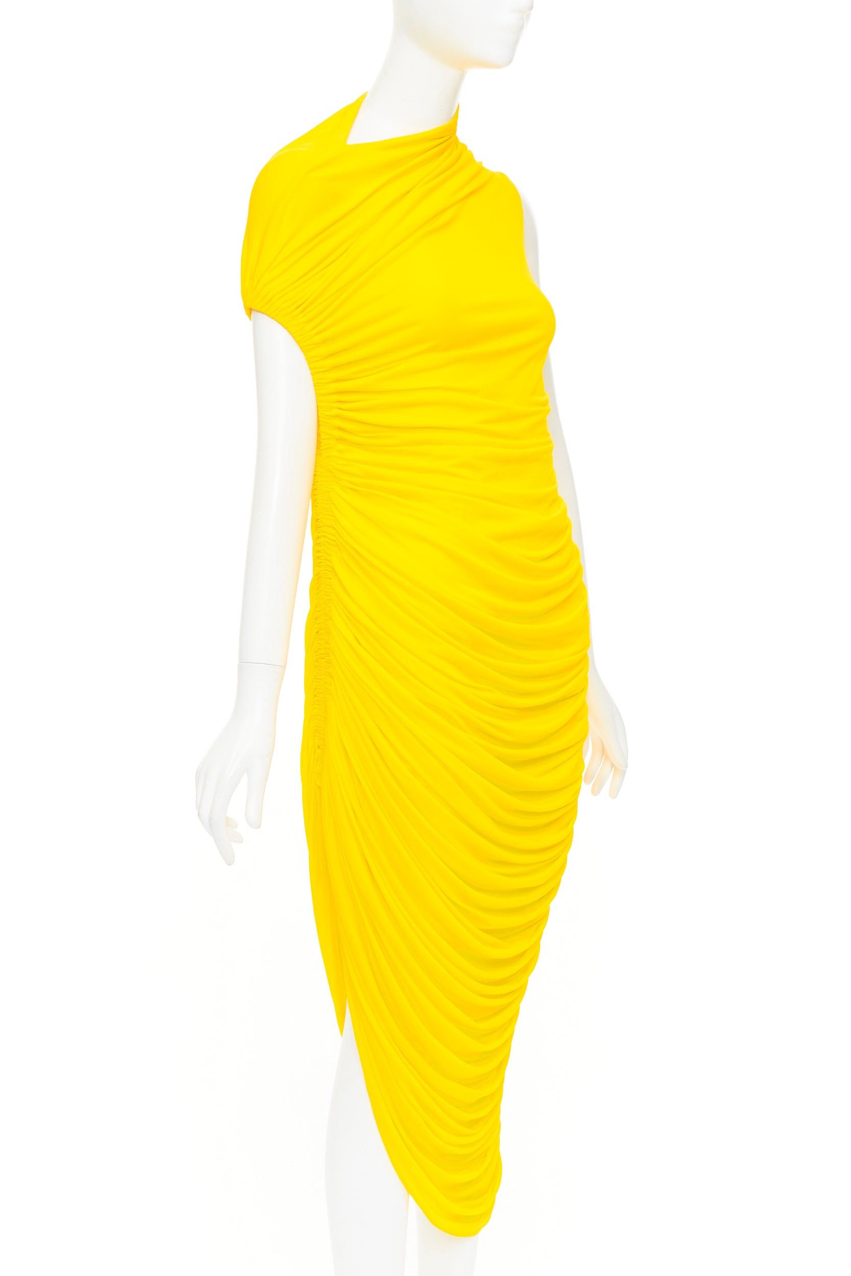 Salvatore Ferragamo FERRAGAMO Maximilian Davis 2023 Runway yellow asymmetric ruched dress IT38 XS Size XS / US 0-2 / IT 36-38 - 3 Thumbnail