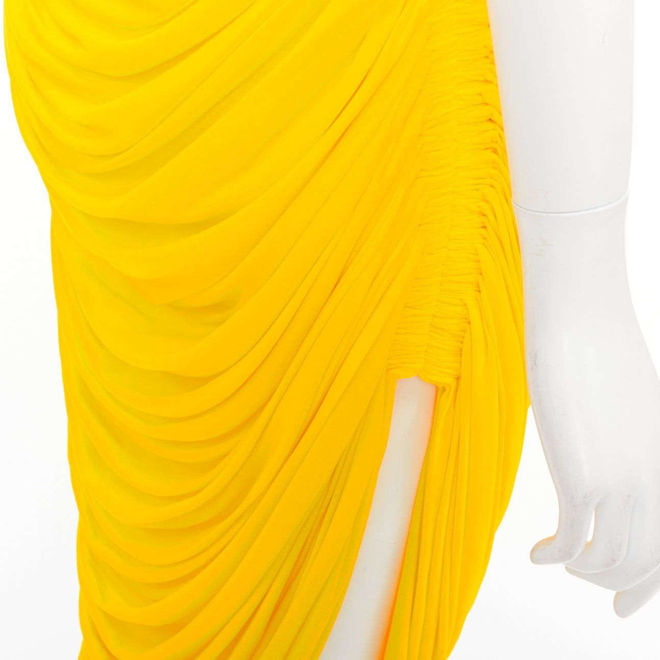 Salvatore Ferragamo FERRAGAMO Maximilian Davis 2023 Runway yellow asymmetric ruched dress IT38 XS Size XS / US 0-2 / IT 36-38 - 9 Thumbnail