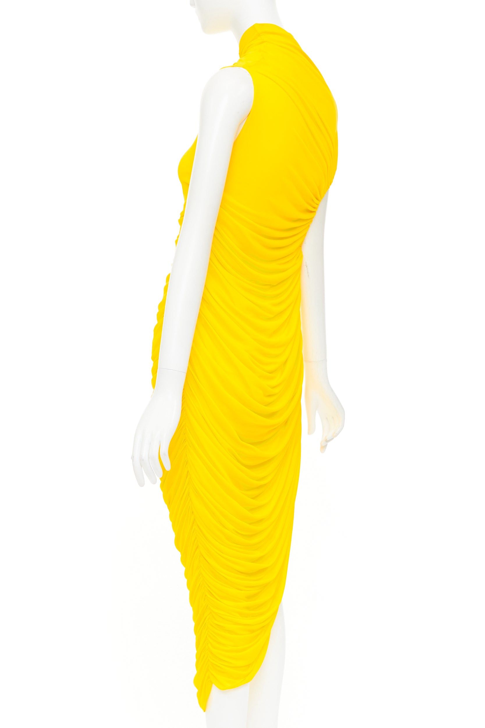 Salvatore Ferragamo FERRAGAMO Maximilian Davis 2023 Runway yellow asymmetric ruched dress IT38 XS Size XS / US 0-2 / IT 36-38 - 6 Thumbnail