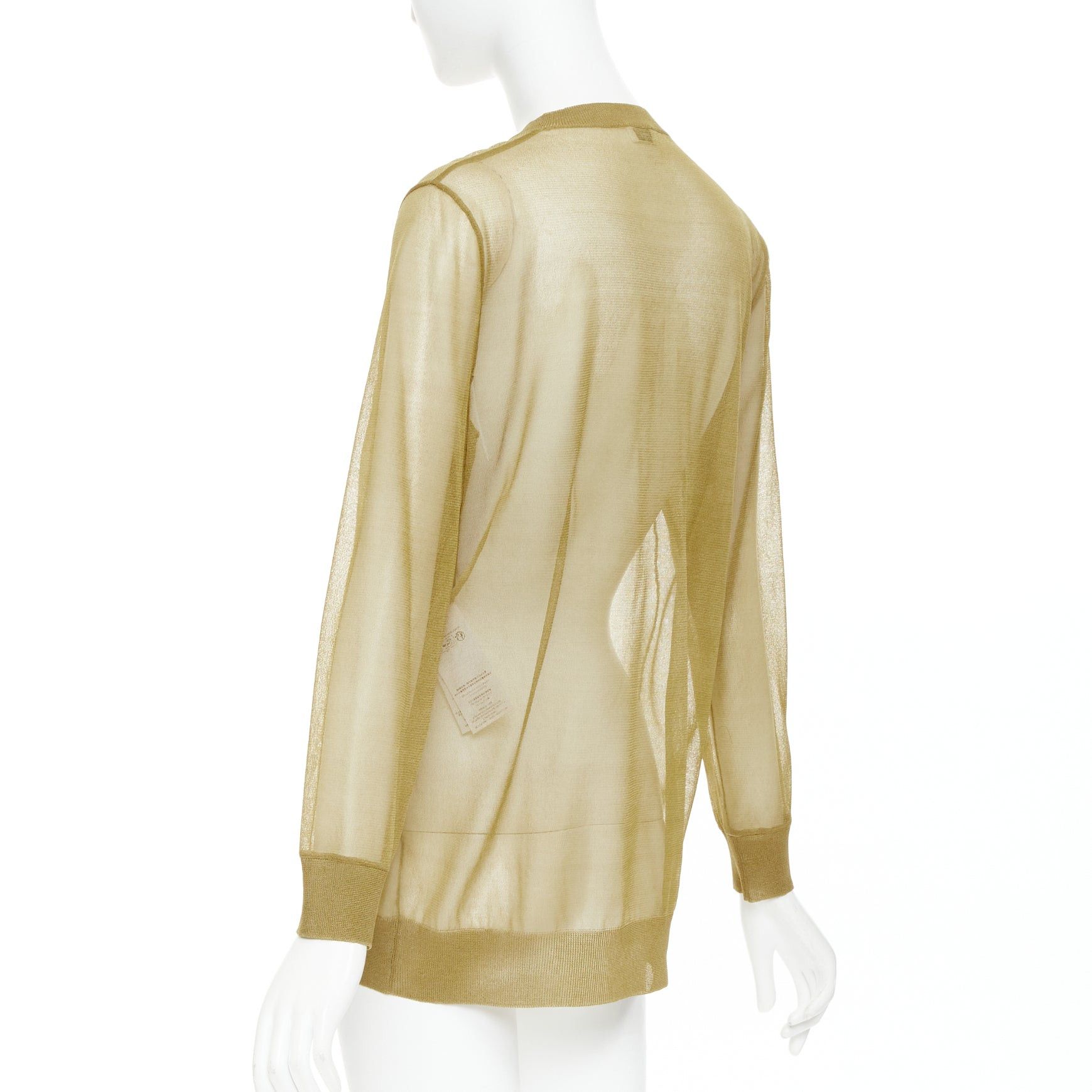 Saint Laurent Paris SAINT LAURENT 2024 100% silk beige gold sheer crew neck cardigan top L Size M / US 6-8 / IT 42-44 - 7 Thumbnail