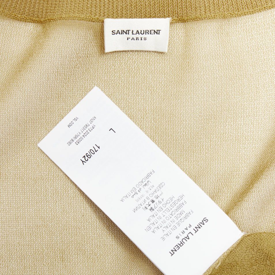 Saint Laurent Paris SAINT LAURENT 2024 100% silk beige gold sheer crew neck cardigan top L Size M / US 6-8 / IT 42-44 - 9 Thumbnail