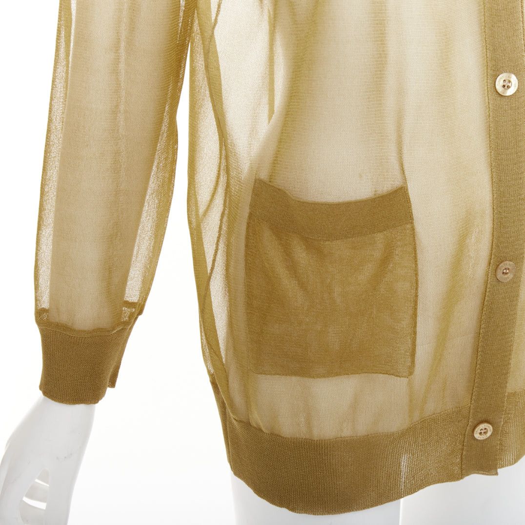 Saint Laurent Paris SAINT LAURENT 2024 100% silk beige gold sheer crew neck cardigan top L Size M / US 6-8 / IT 42-44 - 2 Thumbnail