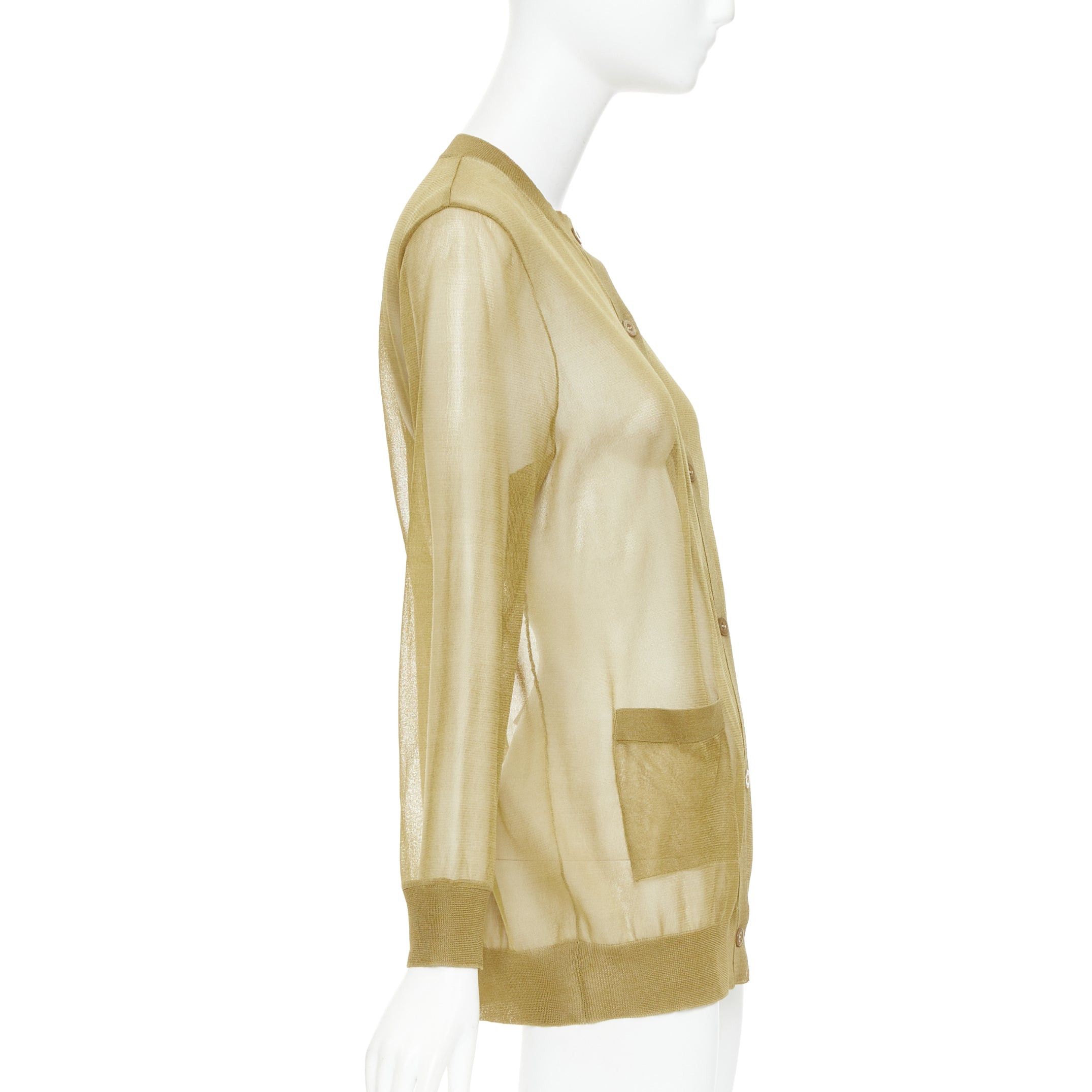 Saint Laurent Paris SAINT LAURENT 2024 100% silk beige gold sheer crew neck cardigan top L Size M / US 6-8 / IT 42-44 - 5 Thumbnail