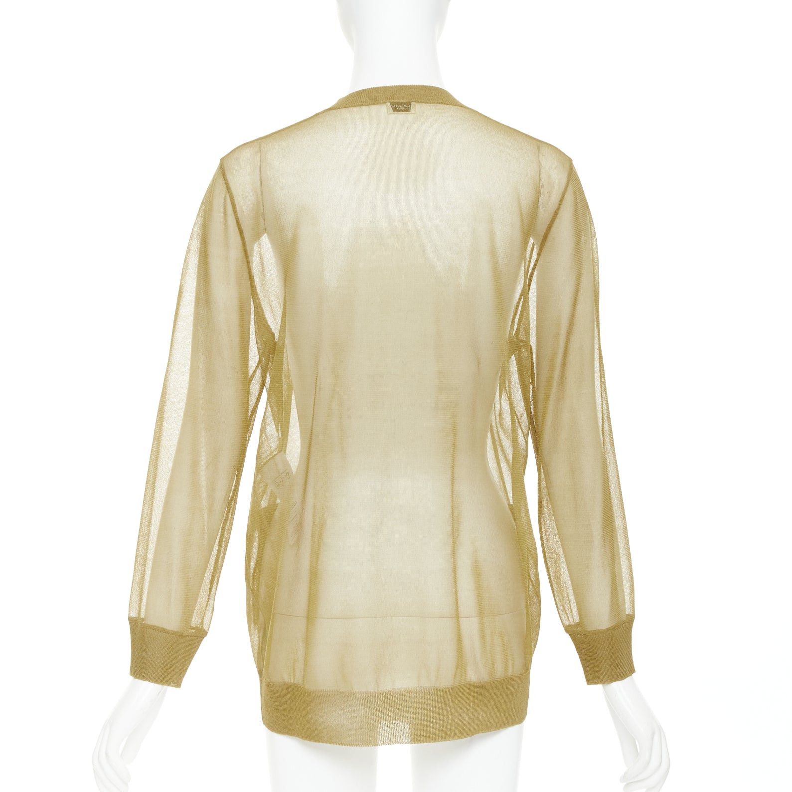 Saint Laurent Paris SAINT LAURENT 2024 100% silk beige gold sheer crew neck cardigan top L Size M / US 6-8 / IT 42-44 - 6 Thumbnail