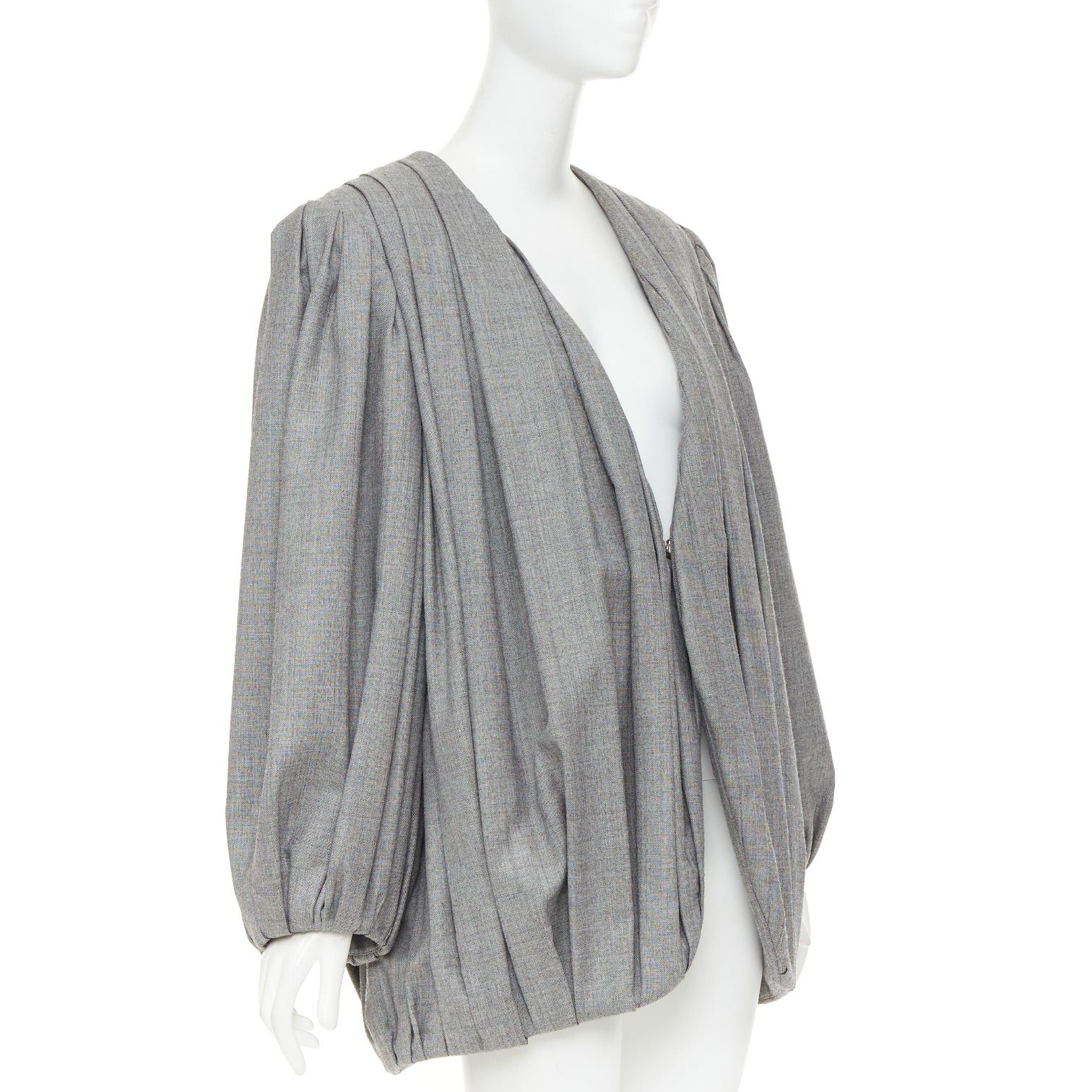 Louis Vuitton LOUIS VUITTON 2023 Runway grey pleated balloon sleeves power shoulder jacket Size M / US 6-8 / IT 42-44 - 4 Thumbnail