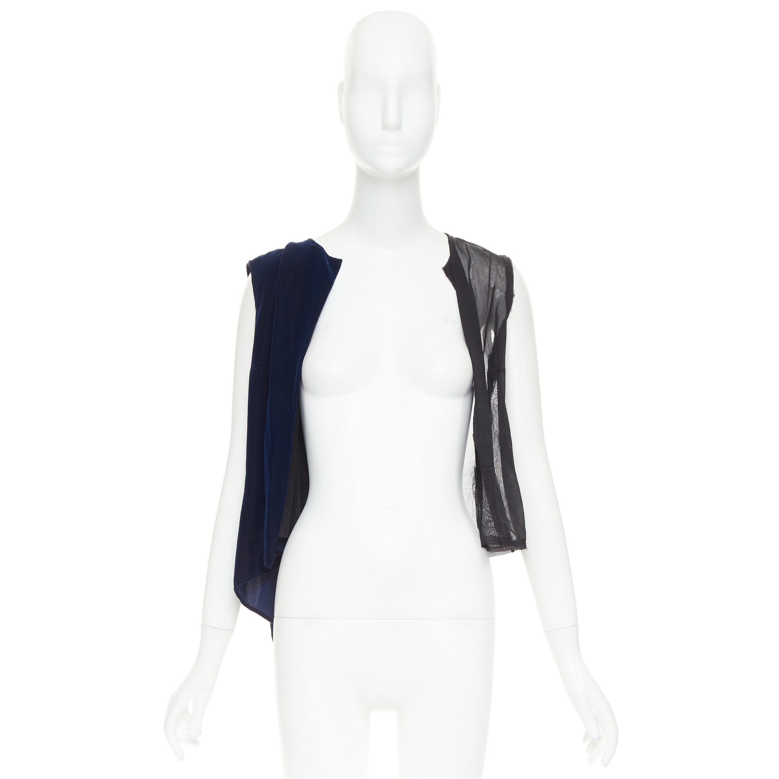 Comme des Garcons COMME DES GARCONS 1998 Vintage Fusion navy velvet black sheer deconstructed vest Size M / US 6-8 / IT 42-44 - 9 Thumbnail