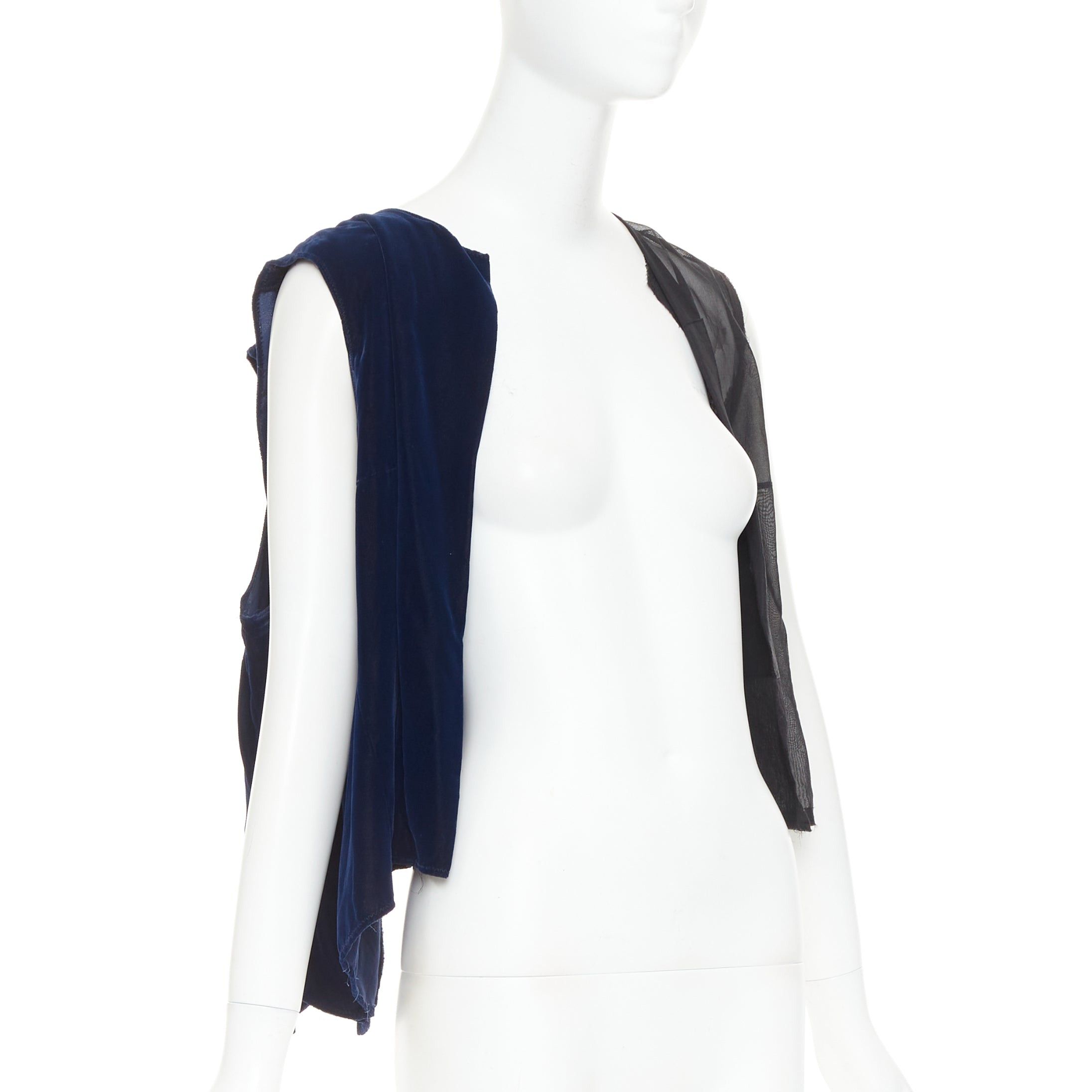 Comme des Garcons COMME DES GARCONS 1998 Vintage Fusion navy velvet black sheer deconstructed vest Size M / US 6-8 / IT 42-44 - 3 Thumbnail