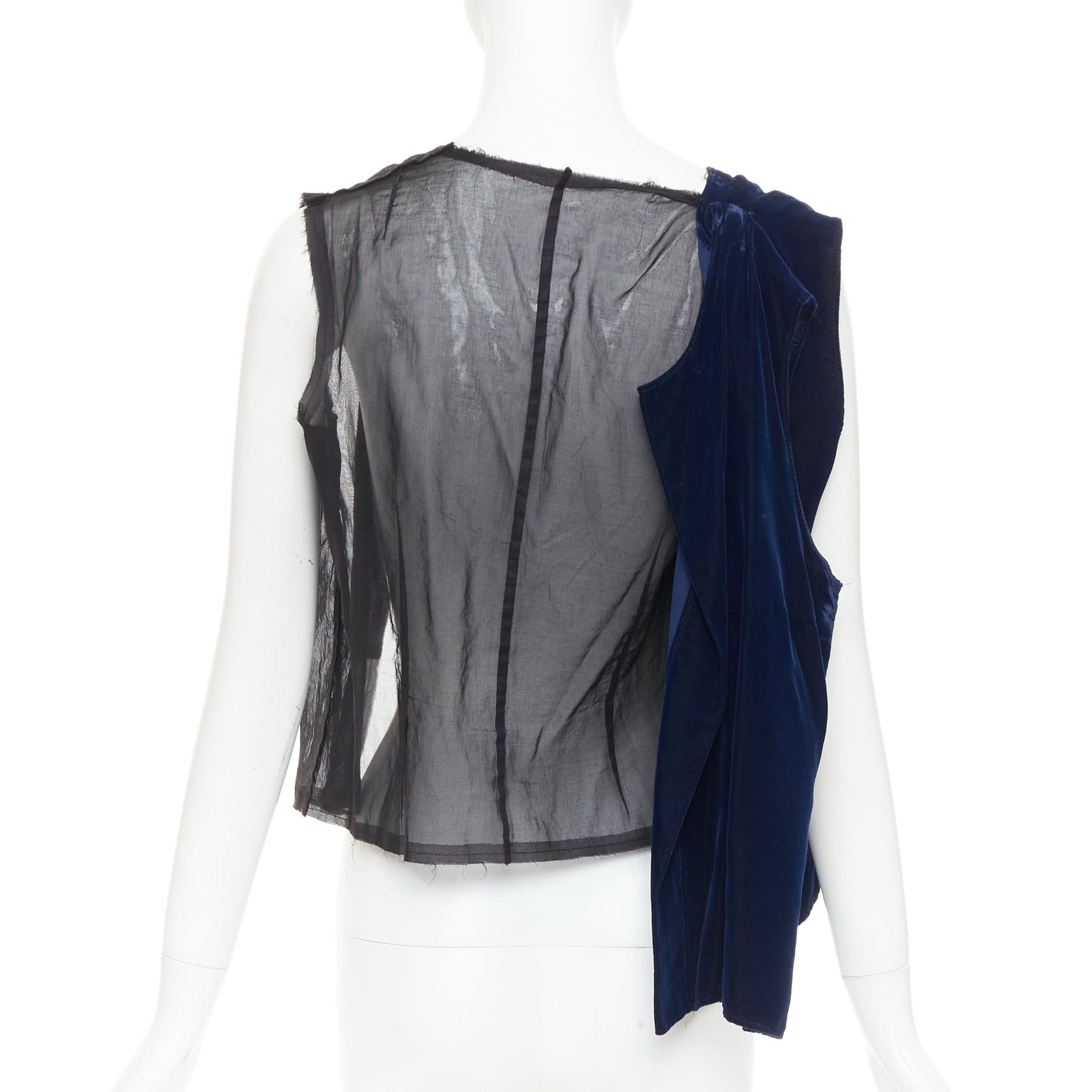 Comme des Garcons COMME DES GARCONS 1998 Vintage Fusion navy velvet black sheer deconstructed vest Size M / US 6-8 / IT 42-44 - 2 Thumbnail