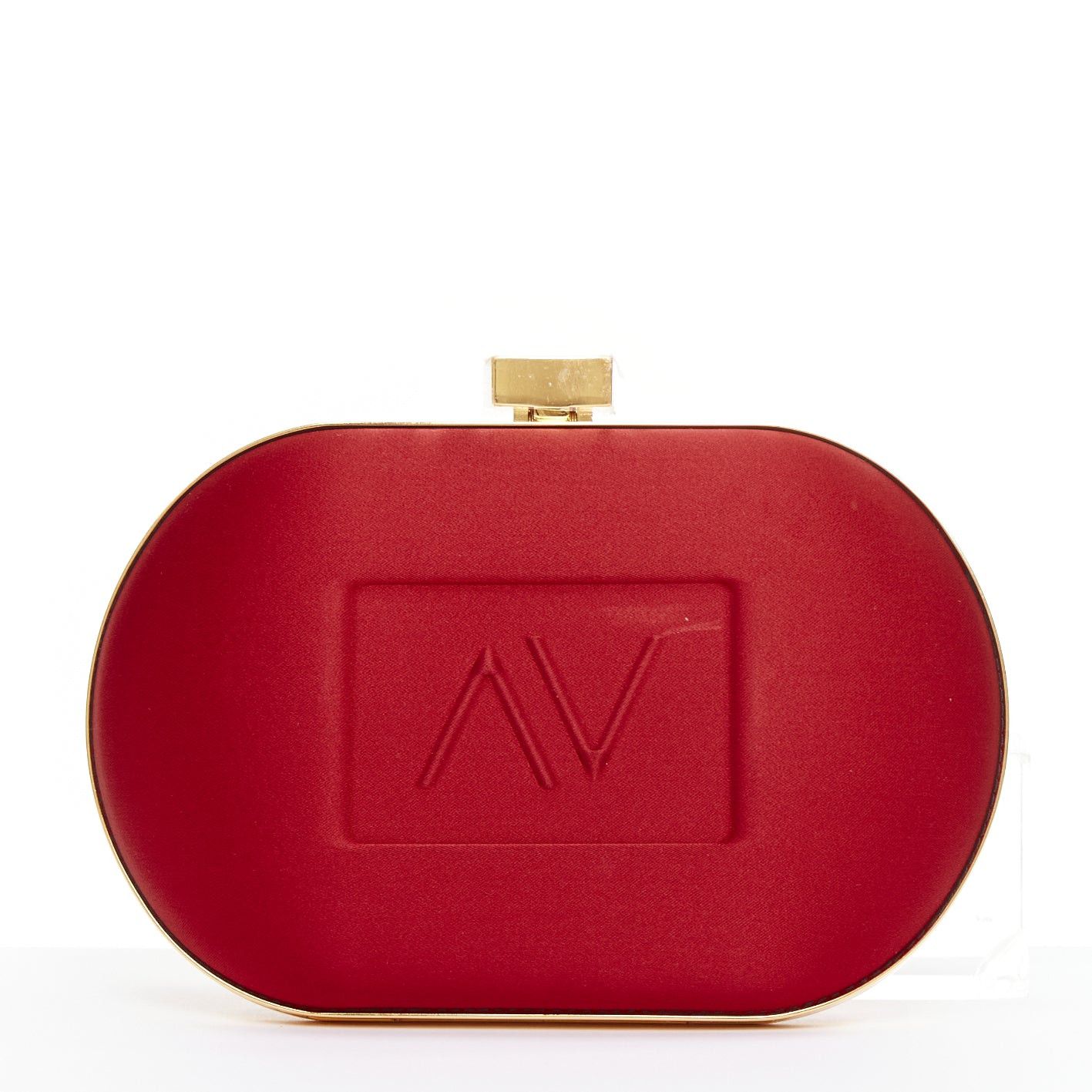 Alexandre Vauthier ALEXANDRE VAUTHIER red silk satin logo embossed gold chain oval clutch Lady Gaga Size ONE SIZE - 5 Thumbnail