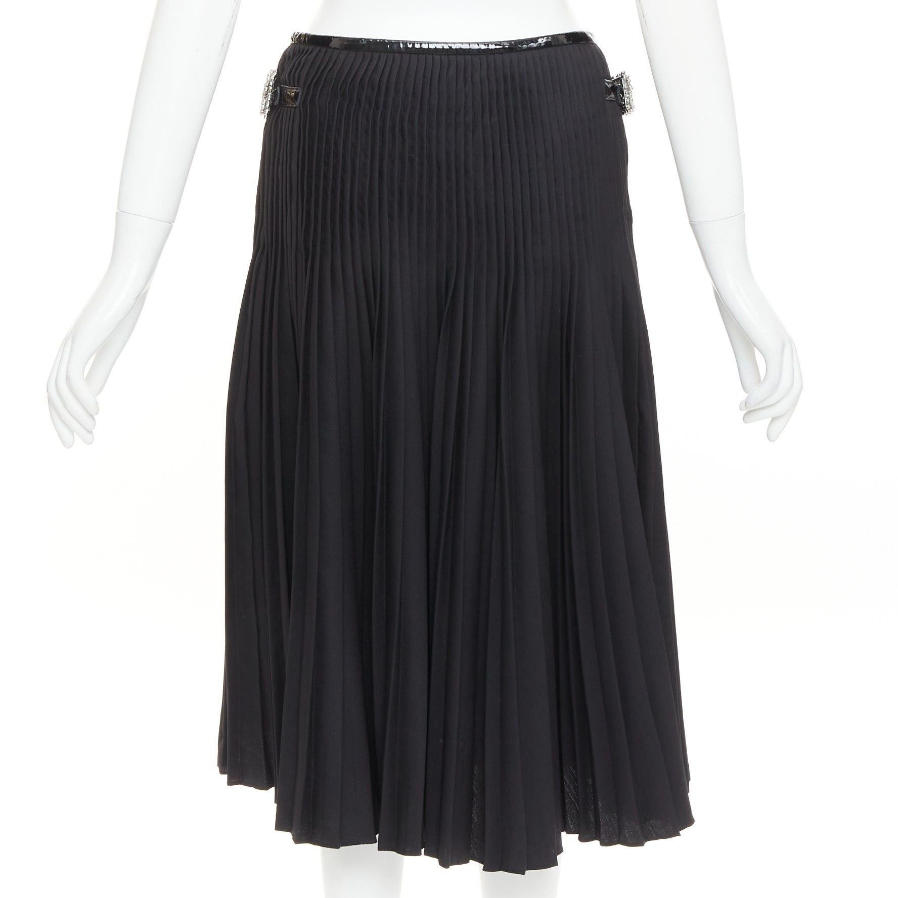 Alexandre Vauthier ALEXANDRE VAUTHIER COUTURE SS2019 Runway black PVC trim crystal buckles wrap pleated skirt Size 25" / US 0 / IT 36 - 3 Thumbnail