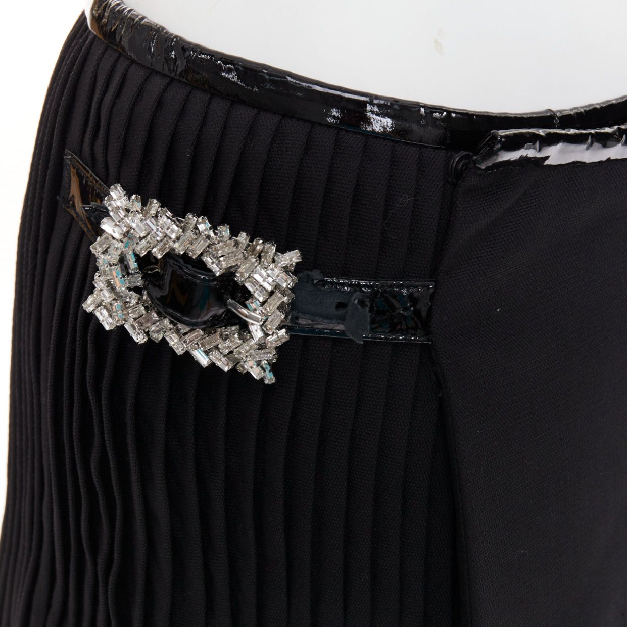 Alexandre Vauthier ALEXANDRE VAUTHIER COUTURE SS2019 Runway black PVC trim crystal buckles wrap pleated skirt Size 25" / US 0 / IT 36 - 7 Thumbnail