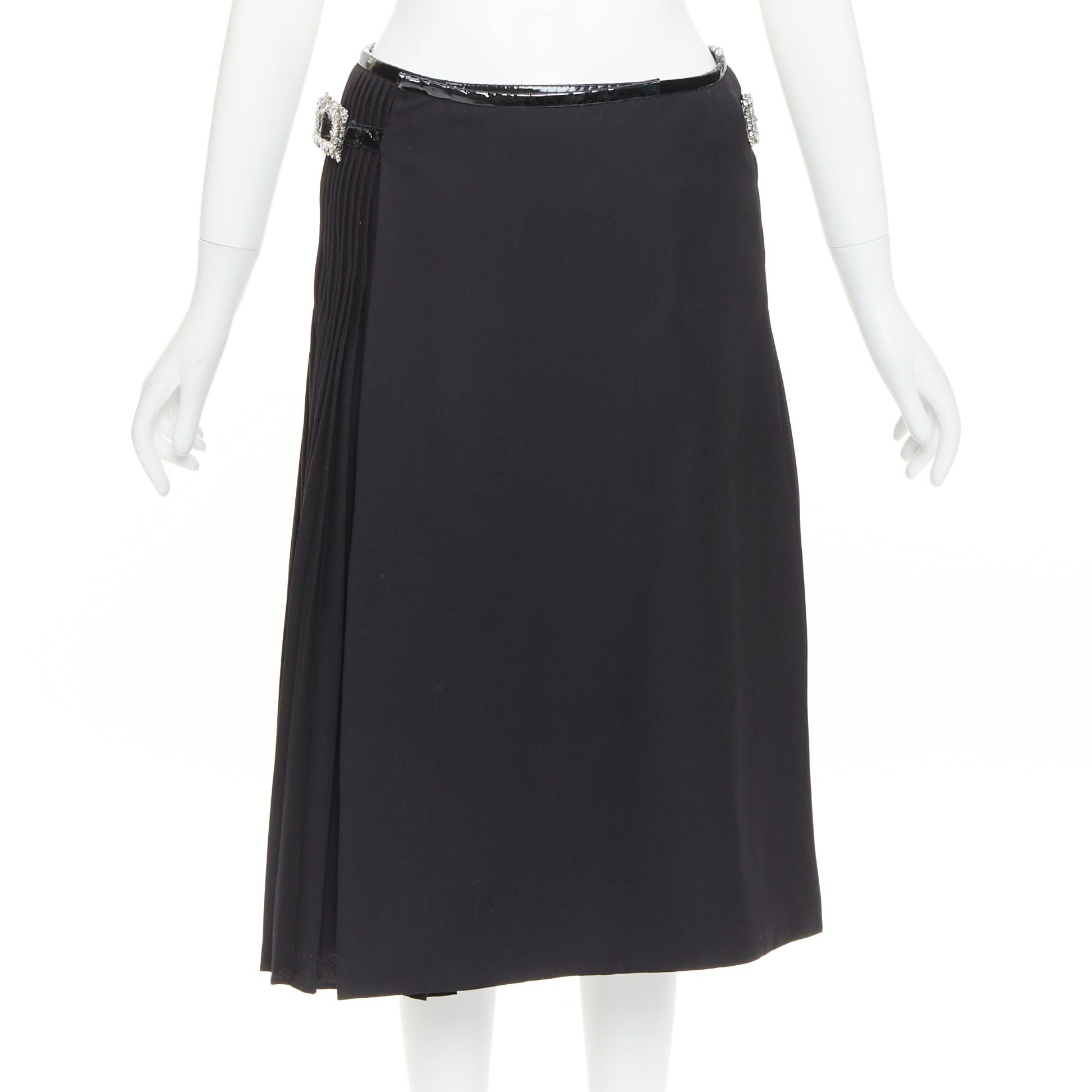 Alexandre Vauthier ALEXANDRE VAUTHIER COUTURE SS2019 Runway black PVC trim crystal buckles wrap pleated skirt Size 25" / US 0 / IT 36 - 5 Thumbnail