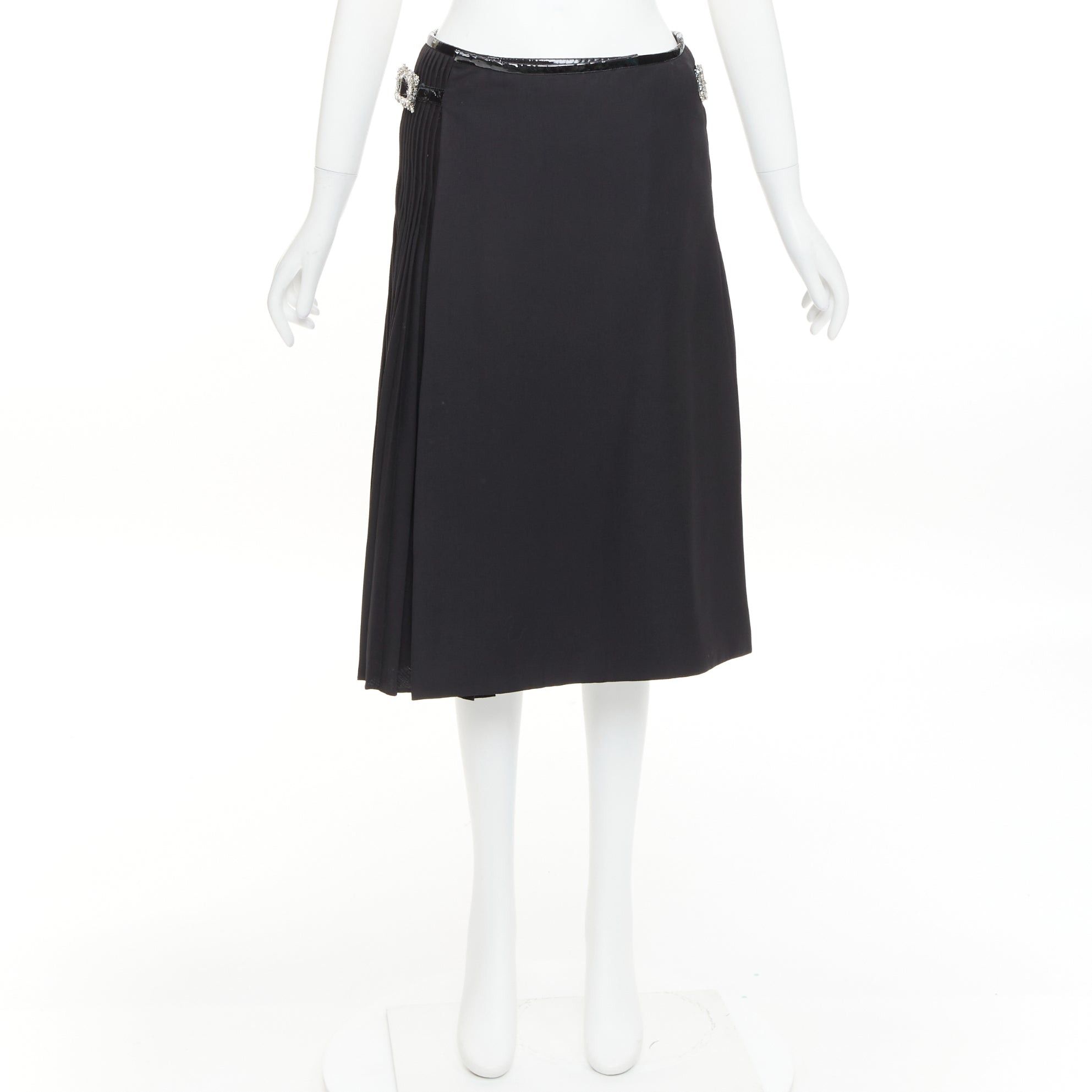 Alexandre Vauthier ALEXANDRE VAUTHIER COUTURE SS2019 Runway black PVC trim crystal buckles wrap pleated skirt Size 25" / US 0 / IT 36 - 9 Thumbnail