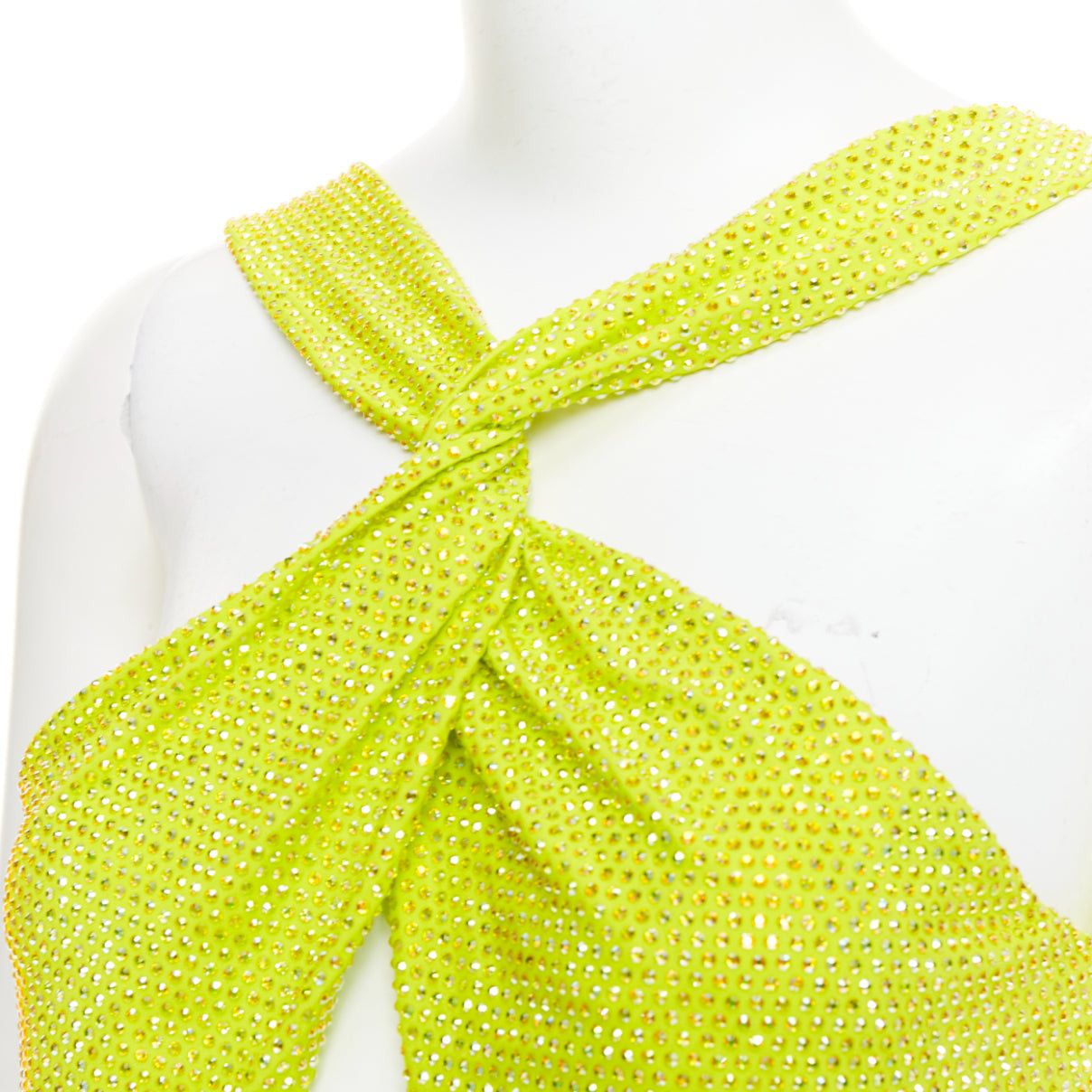 Alexandre Vauthier rare ALEXANDRE VAUTHIER COUTURE AW2023 strass crystal neon yellow cut out halter draped gown Size S / US 4 / IT 40 - 2 Thumbnail