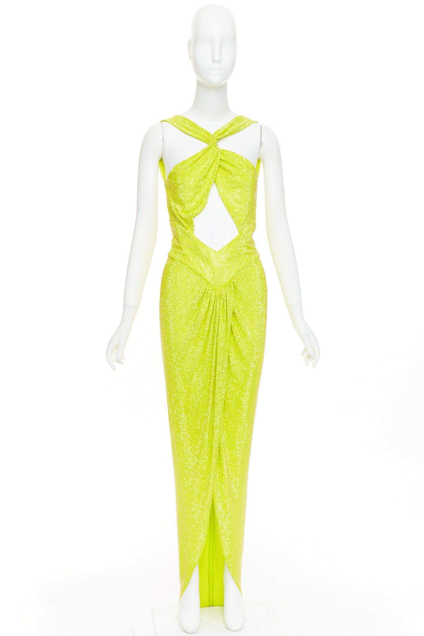 Alexandre Vauthier rare ALEXANDRE VAUTHIER COUTURE AW2023 strass crystal neon yellow cut out halter draped gown Size S / US 4 / IT 40 - 12 Thumbnail