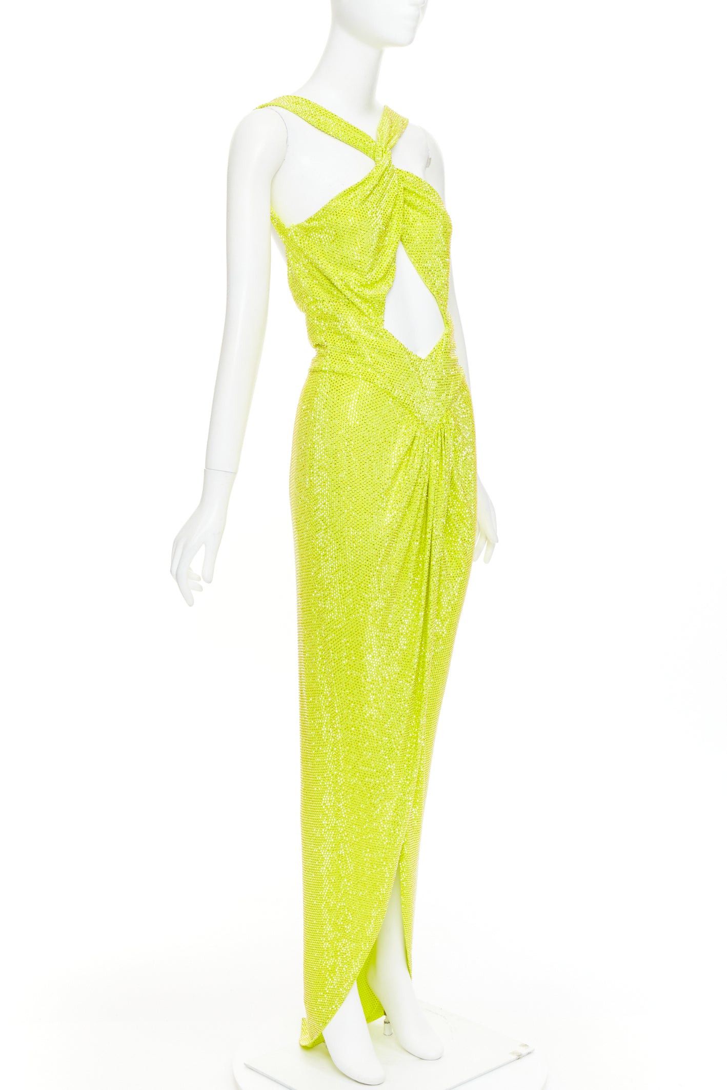 Alexandre Vauthier rare ALEXANDRE VAUTHIER COUTURE AW2023 strass crystal neon yellow cut out halter draped gown Size S / US 4 / IT 40 - 3 Thumbnail