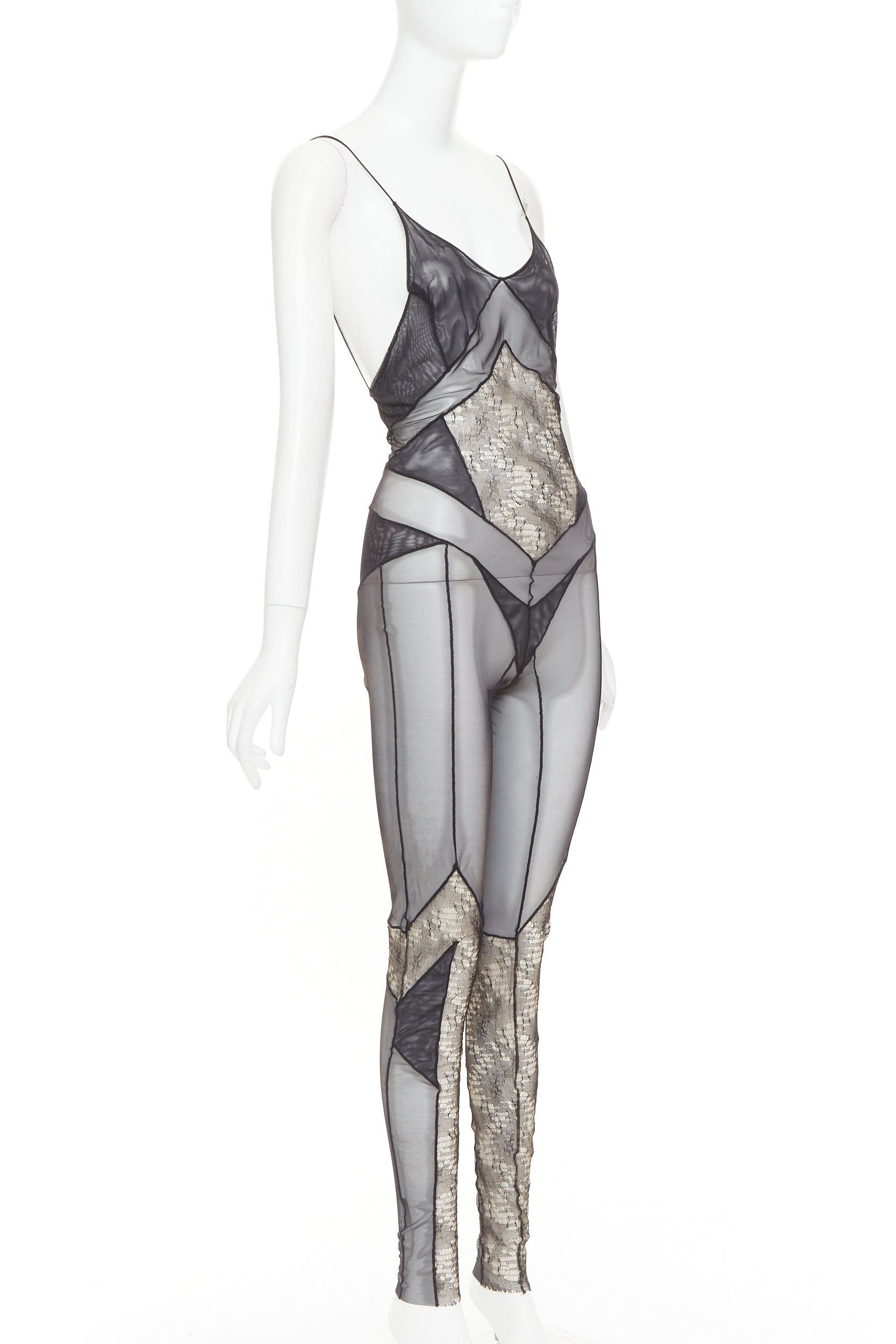Alexandre Vauthier rare ALEXANDRE VAUTHIER COUTURE SS2014 Runway black lace panelled sheer catsuit Size 26" / US 2 / IT 38 - 3 Thumbnail