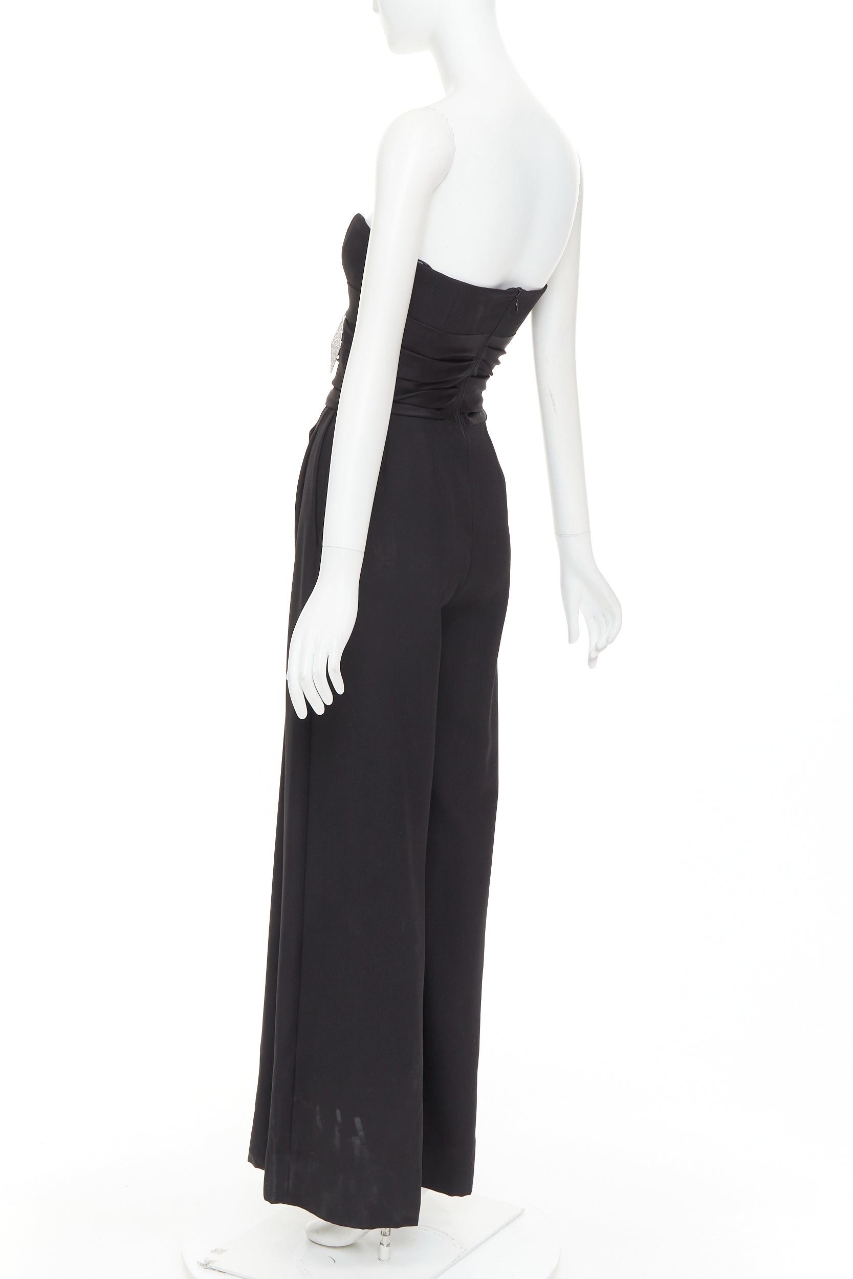 Alexandre Vauthier ALEXANDRE VAUTHIER COUTURE black crystal pave brooch strapless wide leg jumpsuit Size 26" / US 2 / IT 38 - 6 Thumbnail