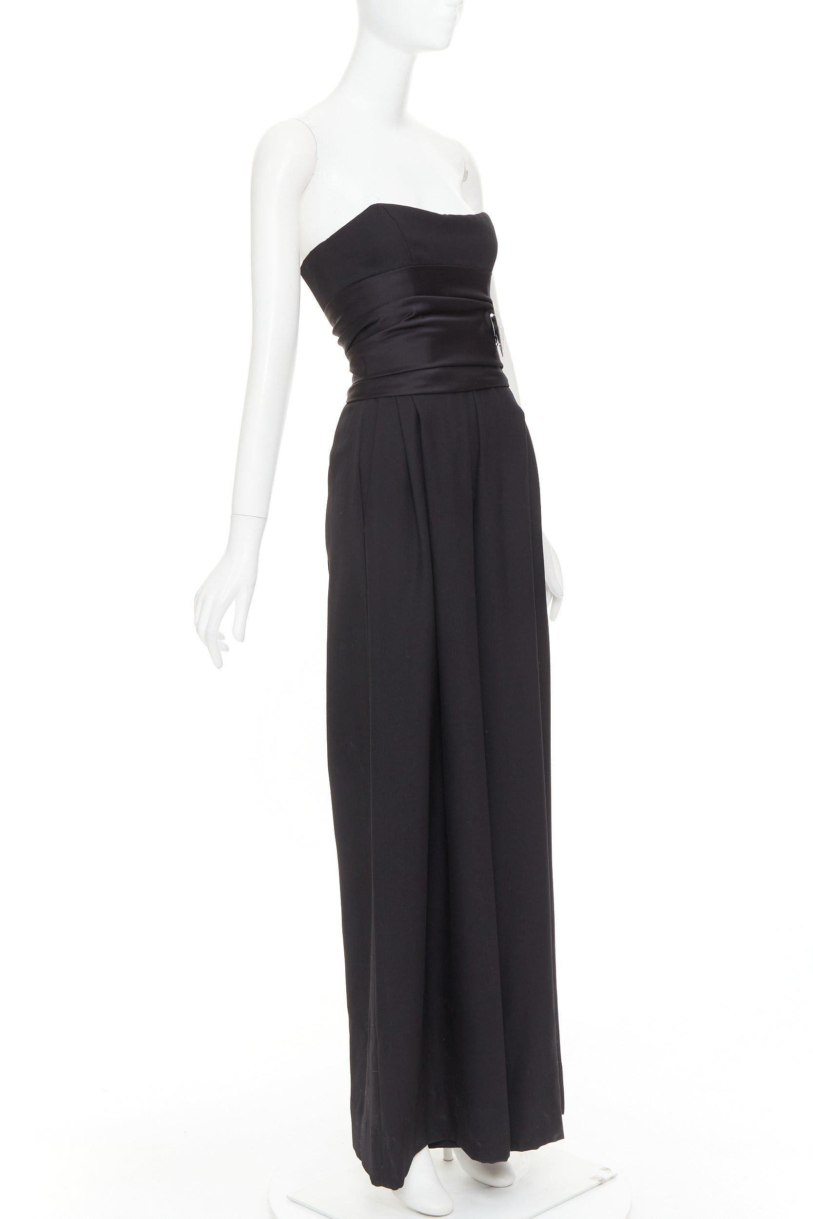 Alexandre Vauthier ALEXANDRE VAUTHIER COUTURE black crystal pave brooch strapless wide leg jumpsuit Size 26" / US 2 / IT 38 - 3 Thumbnail
