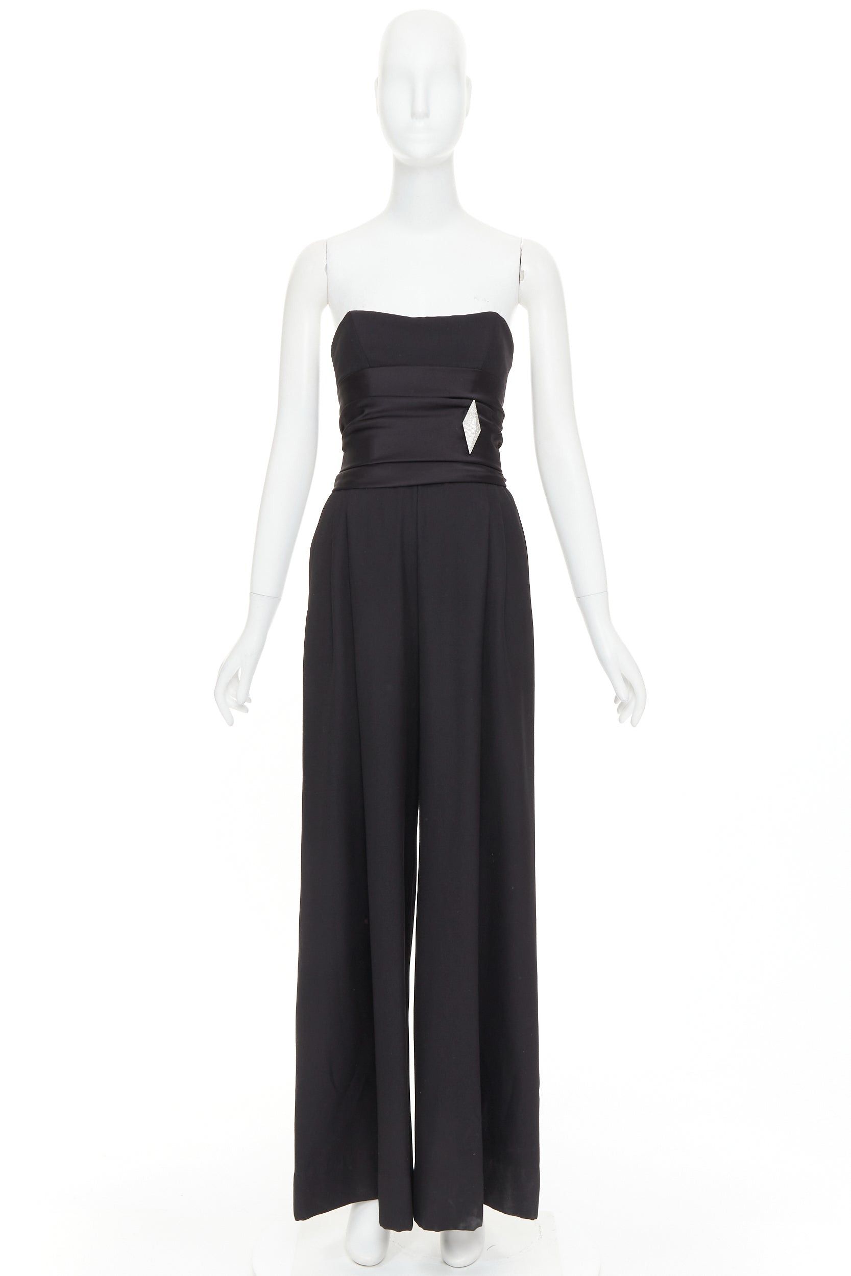 Alexandre Vauthier ALEXANDRE VAUTHIER COUTURE black crystal pave brooch strapless wide leg jumpsuit Size 26" / US 2 / IT 38 - 11 Thumbnail