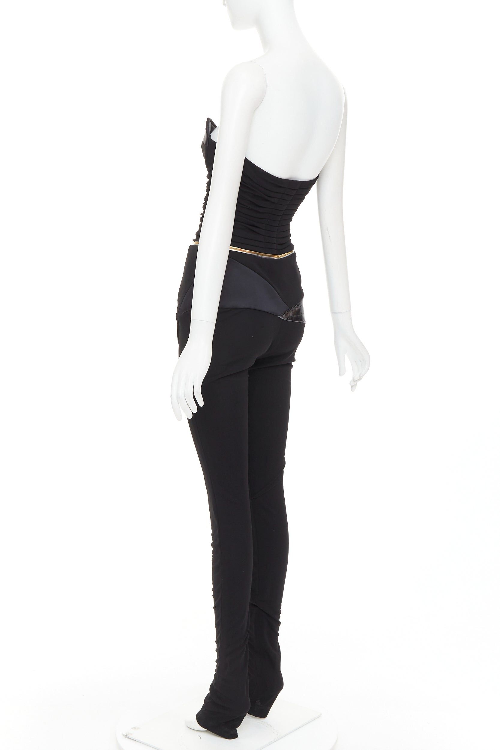 Alexandre Vauthier ALEXANDRE VAUTHIER Vintage black jersey faux croc patchwork sweetheart bust jumpsuit Size 26" / US 2 / IT 38 - 6 Thumbnail