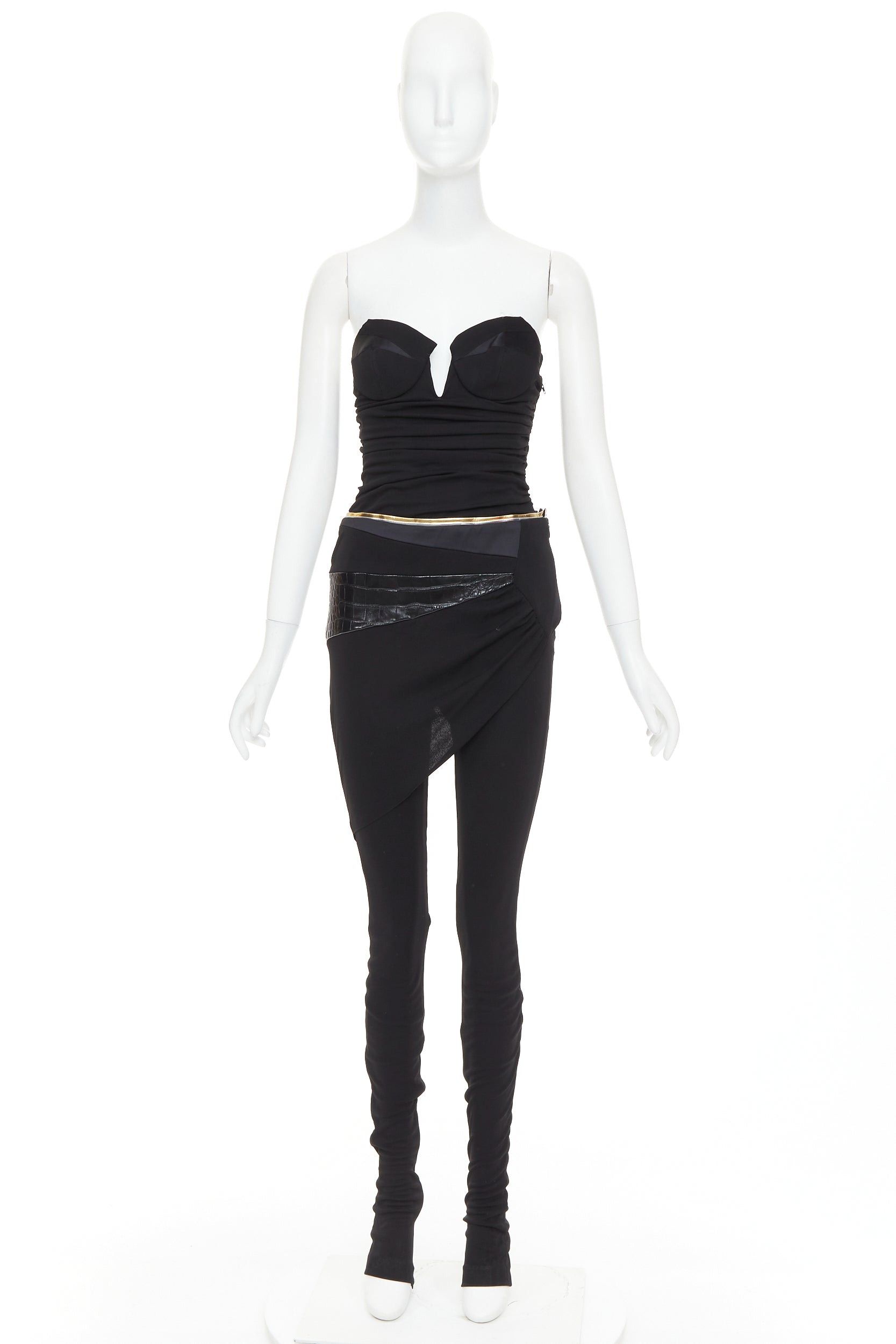 Alexandre Vauthier ALEXANDRE VAUTHIER Vintage black jersey faux croc patchwork sweetheart bust jumpsuit Size 26" / US 2 / IT 38 - 11 Thumbnail
