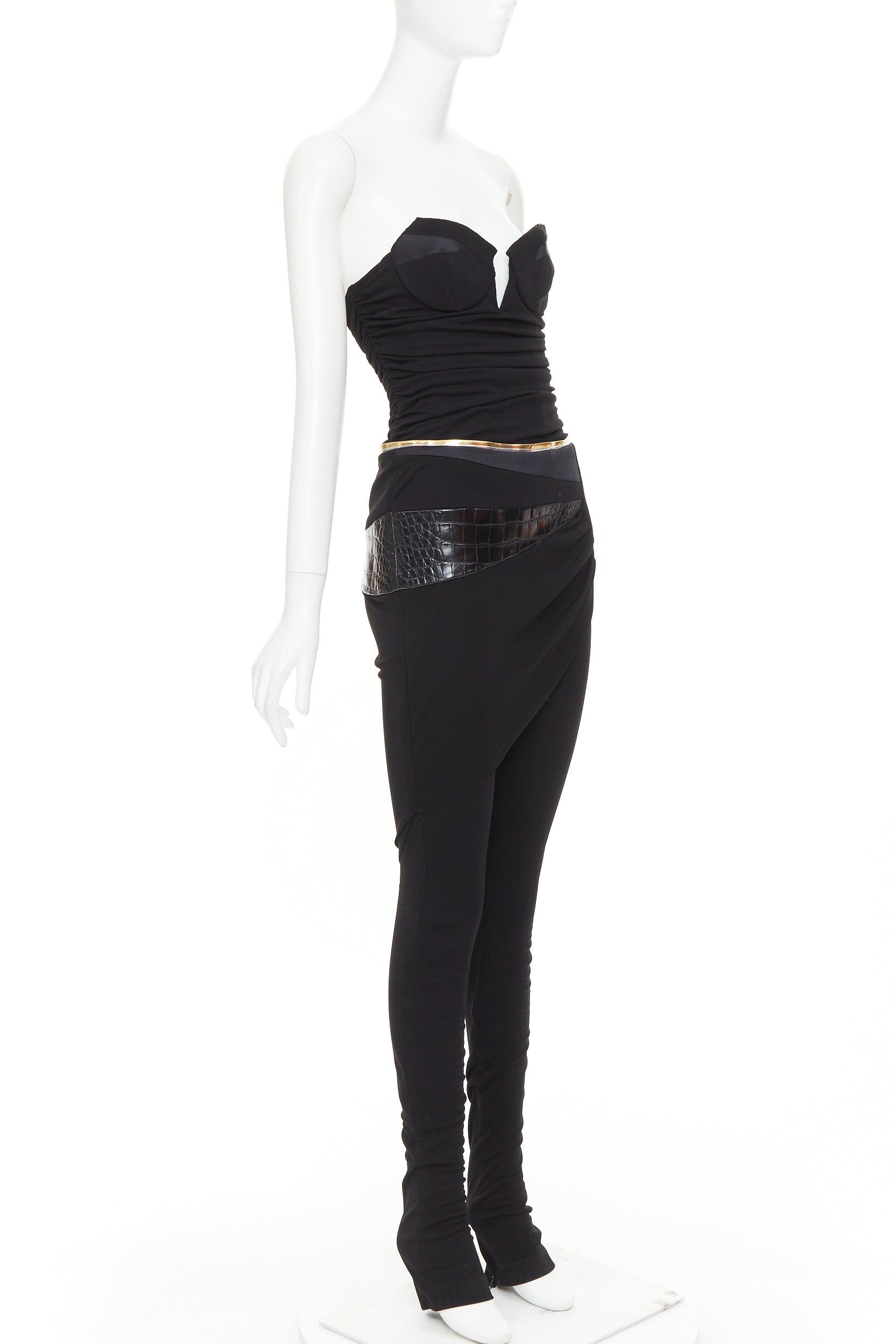 Alexandre Vauthier ALEXANDRE VAUTHIER Vintage black jersey faux croc patchwork sweetheart bust jumpsuit Size 26" / US 2 / IT 38 - 3 Thumbnail
