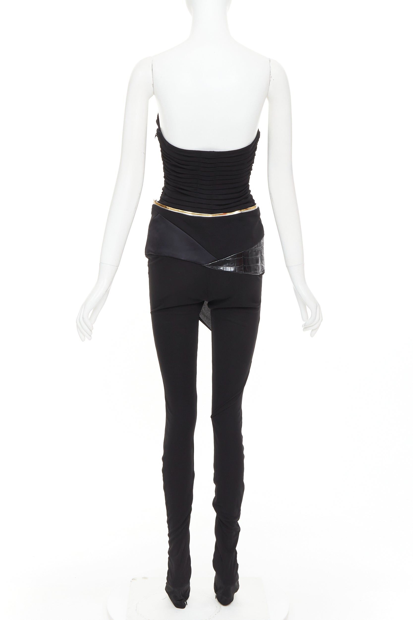 Alexandre Vauthier ALEXANDRE VAUTHIER Vintage black jersey faux croc patchwork sweetheart bust jumpsuit Size 26" / US 2 / IT 38 - 5 Thumbnail