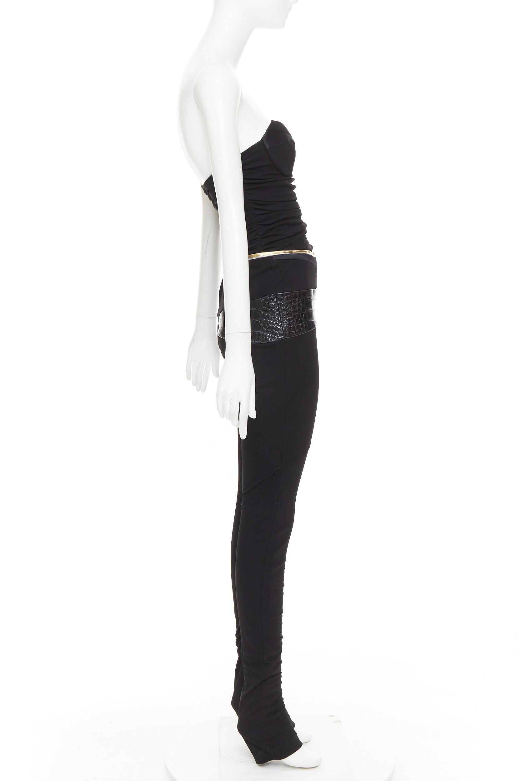 Alexandre Vauthier ALEXANDRE VAUTHIER Vintage black jersey faux croc patchwork sweetheart bust jumpsuit Size 26" / US 2 / IT 38 - 4 Thumbnail