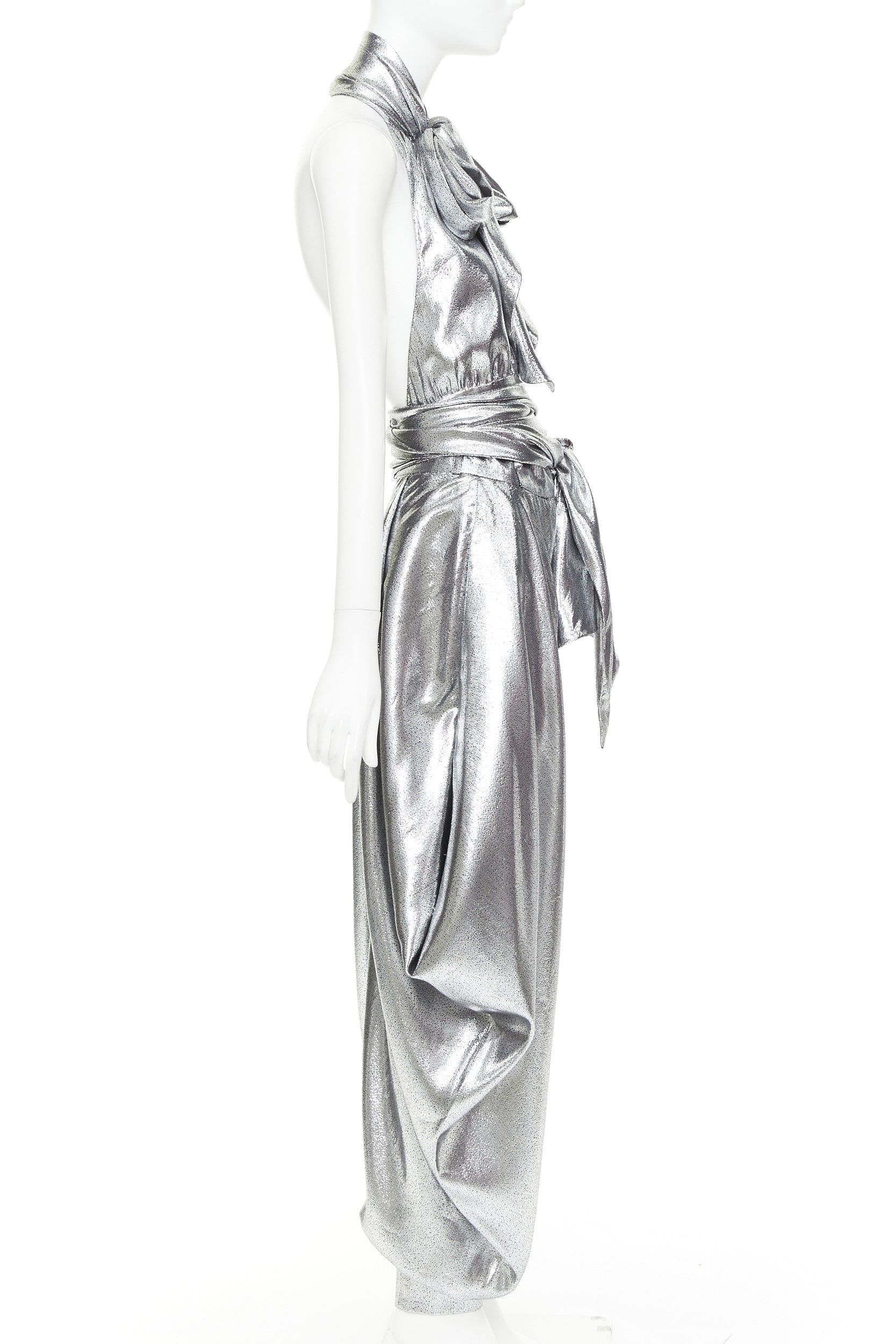 Alexandre Vauthier ALEXANDRE VAUTHIER COUTURE SS2021 Runway silver lame halter bloomer pants set Size 26" / US 2 / IT 38 - 3 Thumbnail