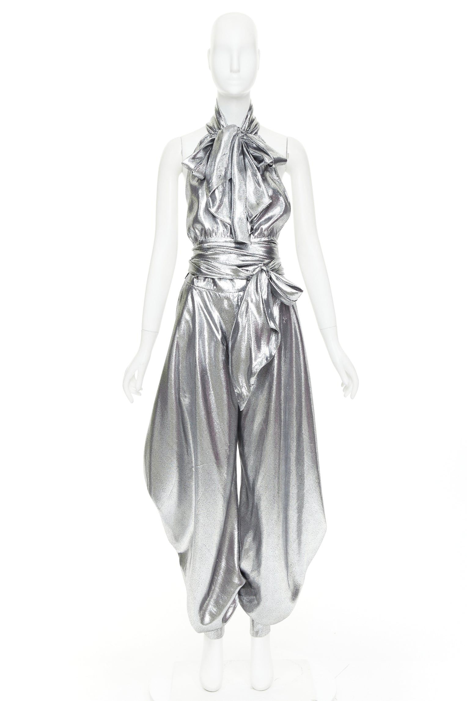 Alexandre Vauthier ALEXANDRE VAUTHIER COUTURE SS2021 Runway silver lame halter bloomer pants set Size 26" / US 2 / IT 38 - 16 Thumbnail