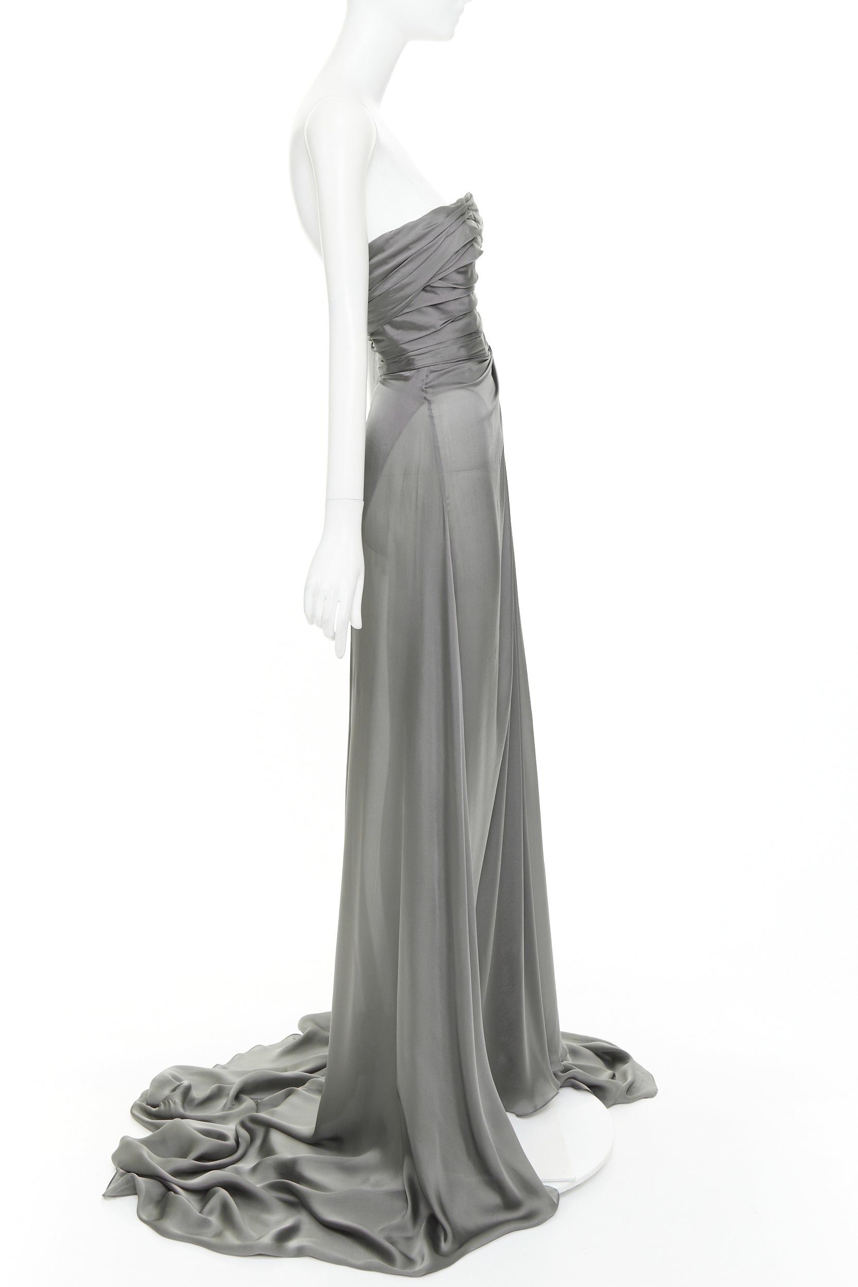 Alexandre Vauthier ALEXANDRE VAUTHIER COUTURE steel grey ruched draped strapless high slit gown Size S / US 4 / IT 40 - 4 Thumbnail