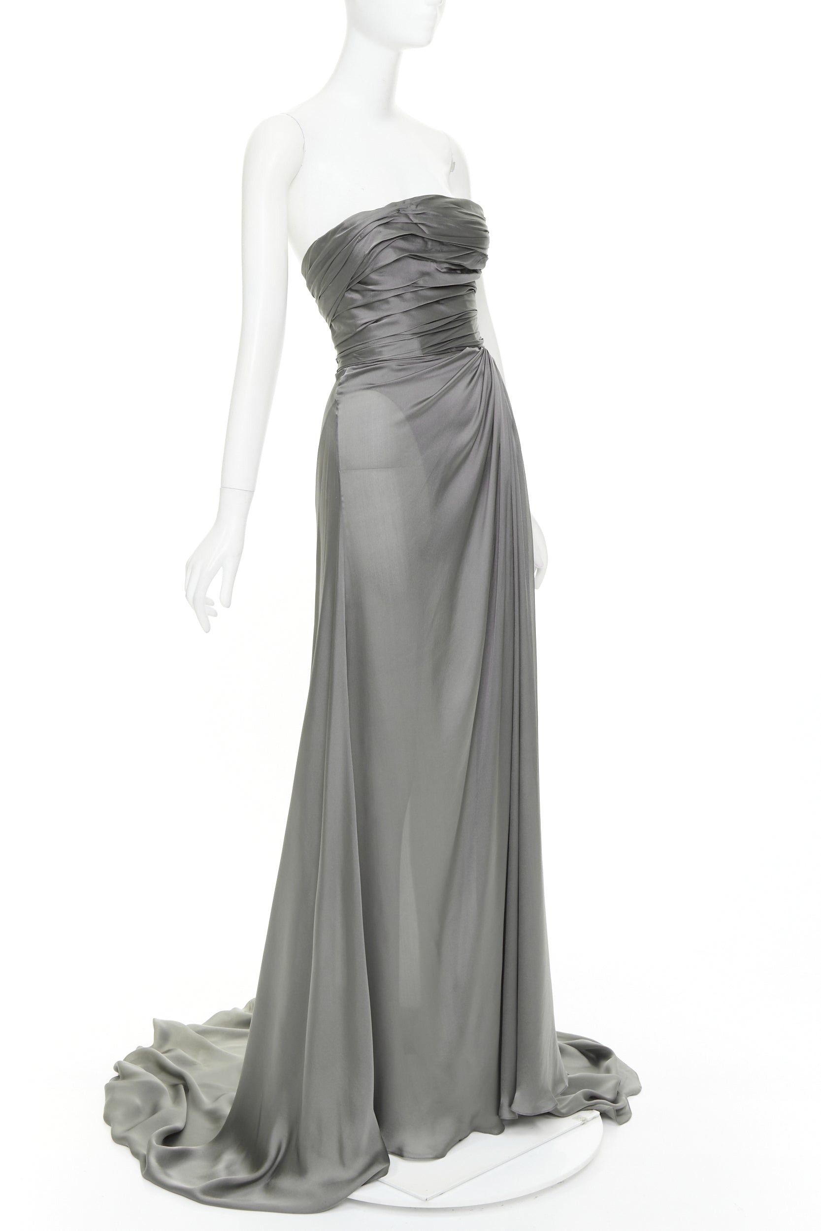 Alexandre Vauthier ALEXANDRE VAUTHIER COUTURE steel grey ruched draped strapless high slit gown Size S / US 4 / IT 40 - 3 Thumbnail