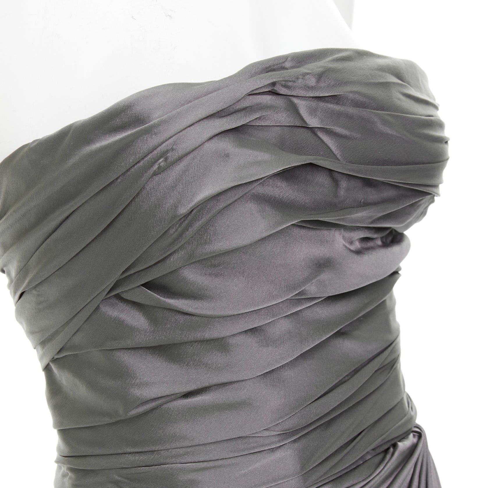 Alexandre Vauthier ALEXANDRE VAUTHIER COUTURE steel grey ruched draped strapless high slit gown Size S / US 4 / IT 40 - 2 Thumbnail