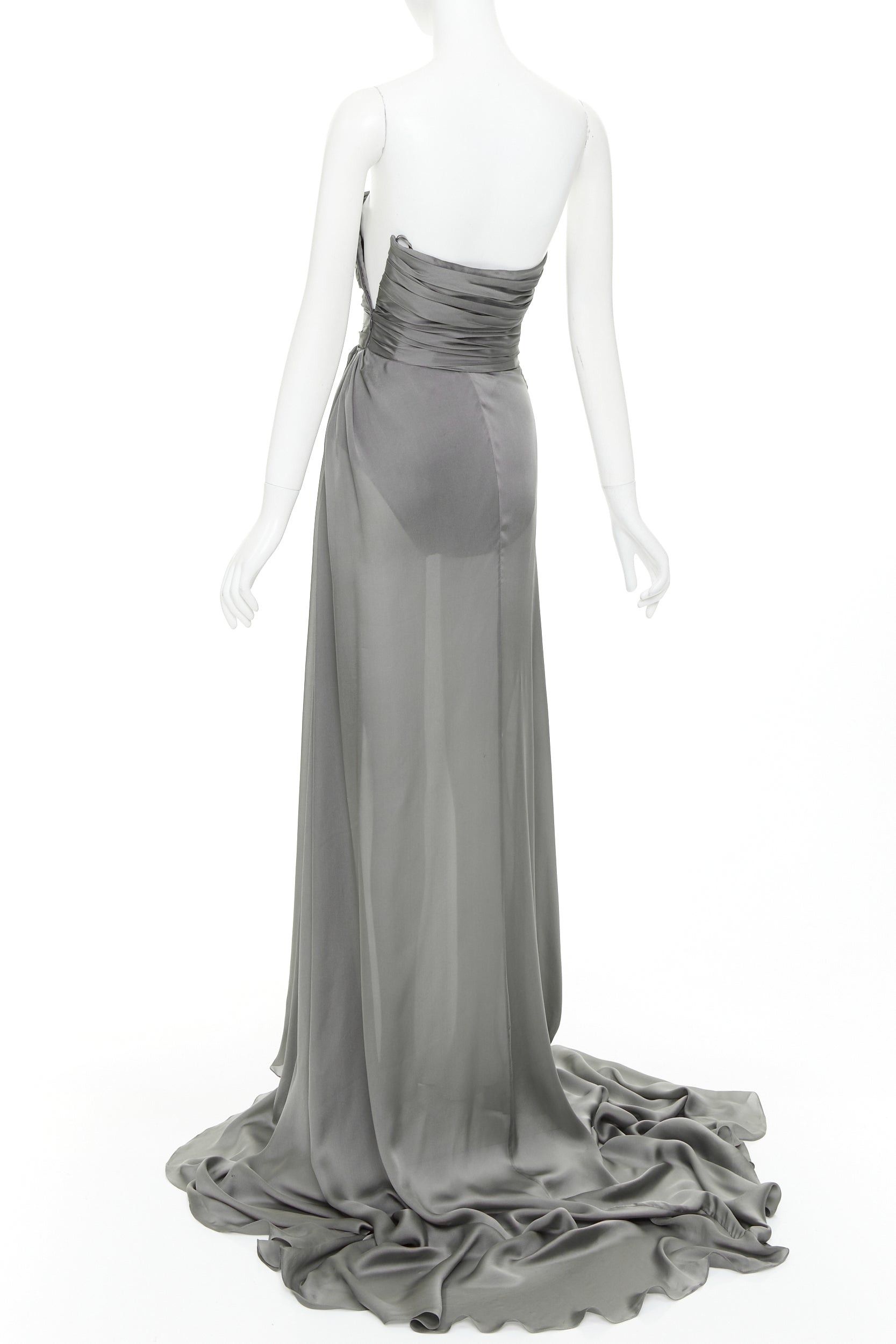 Alexandre Vauthier ALEXANDRE VAUTHIER COUTURE steel grey ruched draped strapless high slit gown Size S / US 4 / IT 40 - 6 Thumbnail