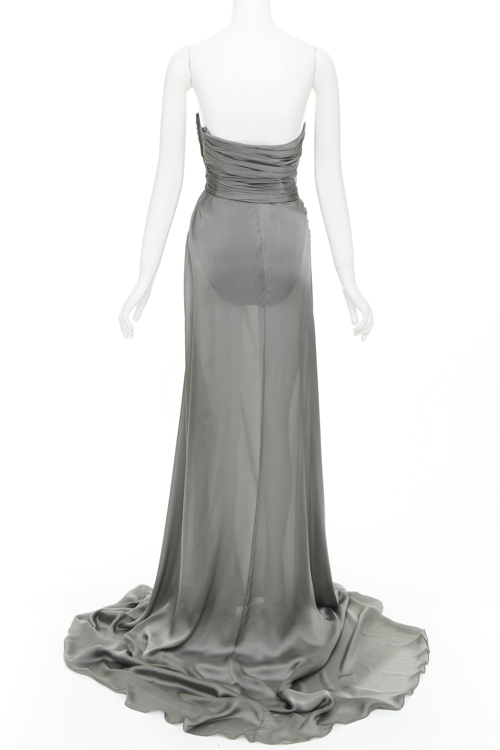 Alexandre Vauthier ALEXANDRE VAUTHIER COUTURE steel grey ruched draped strapless high slit gown Size S / US 4 / IT 40 - 5 Thumbnail