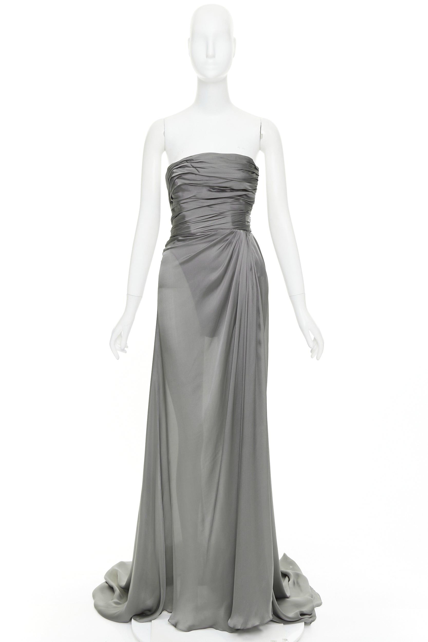 Alexandre Vauthier ALEXANDRE VAUTHIER COUTURE steel grey ruched draped strapless high slit gown Size S / US 4 / IT 40 - 11 Thumbnail