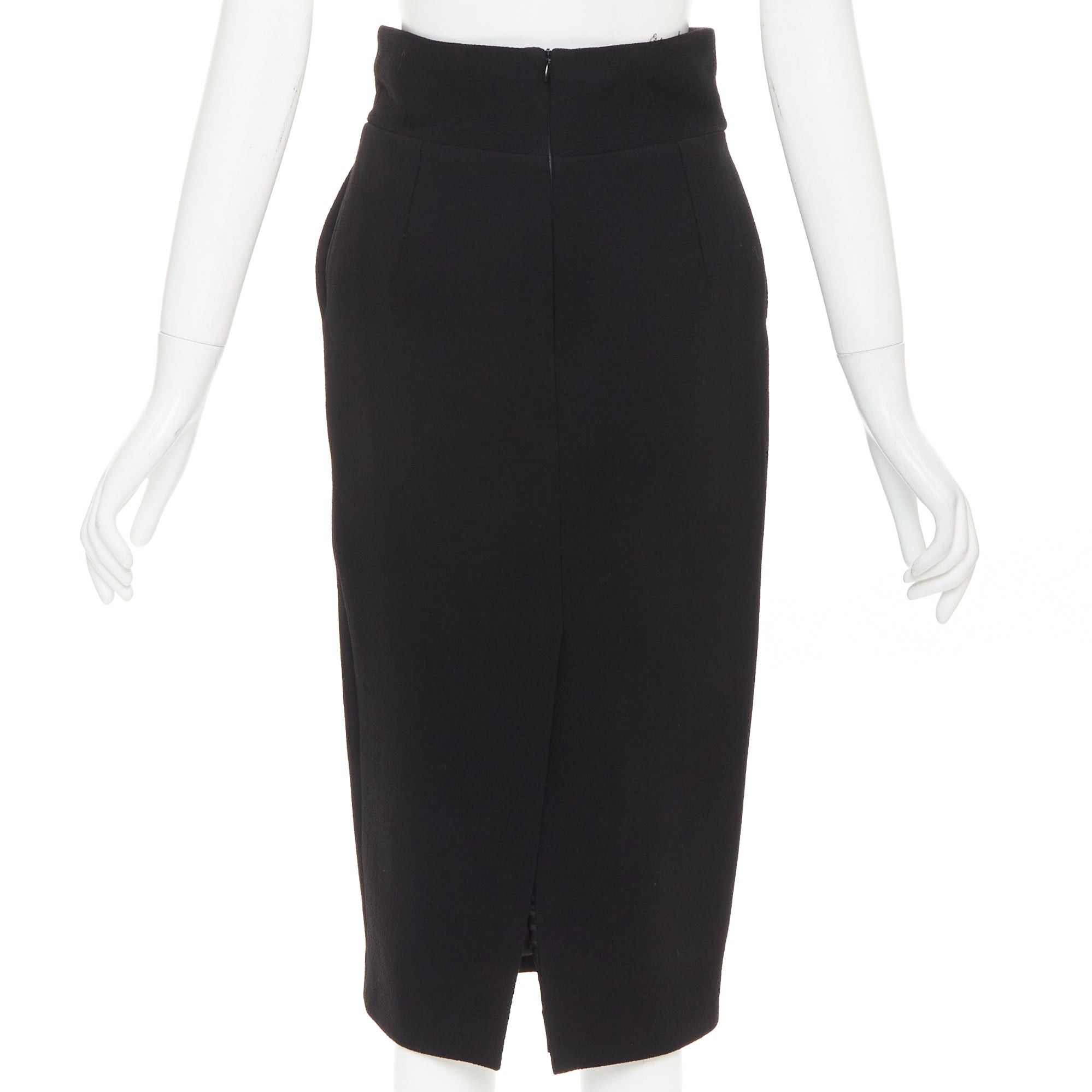 Alexandre Vauthier ALEXANDRE VAUTHIER black wool crepe high waisted back slit pencil skirt Size 25" / US 0 / IT 36 - 5 Thumbnail