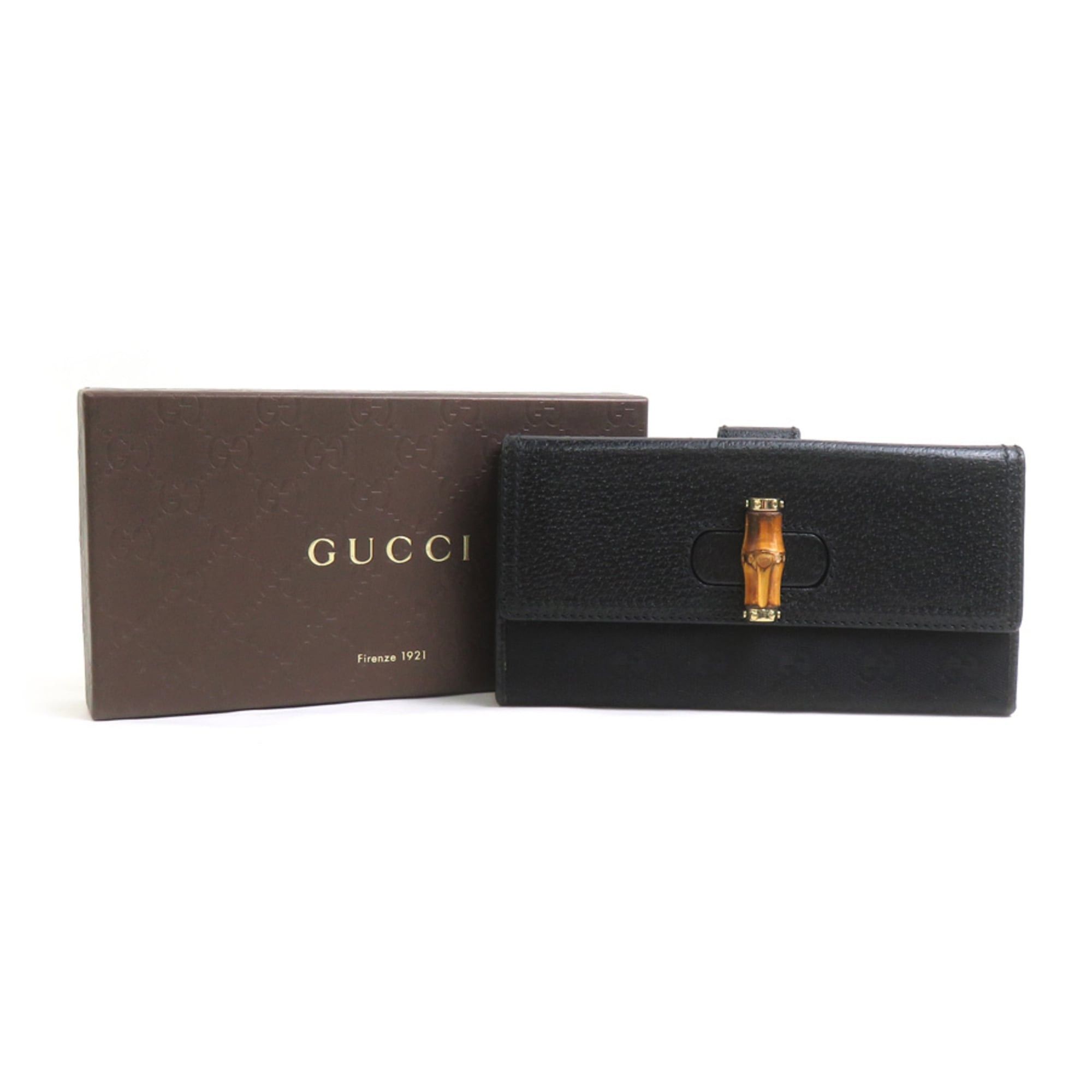 Gucci Gucci Bi-fold Long Wallet Bamboo GG Canvas Leather Black Gold Women's e61741g Size ONE SIZE - 8 Thumbnail