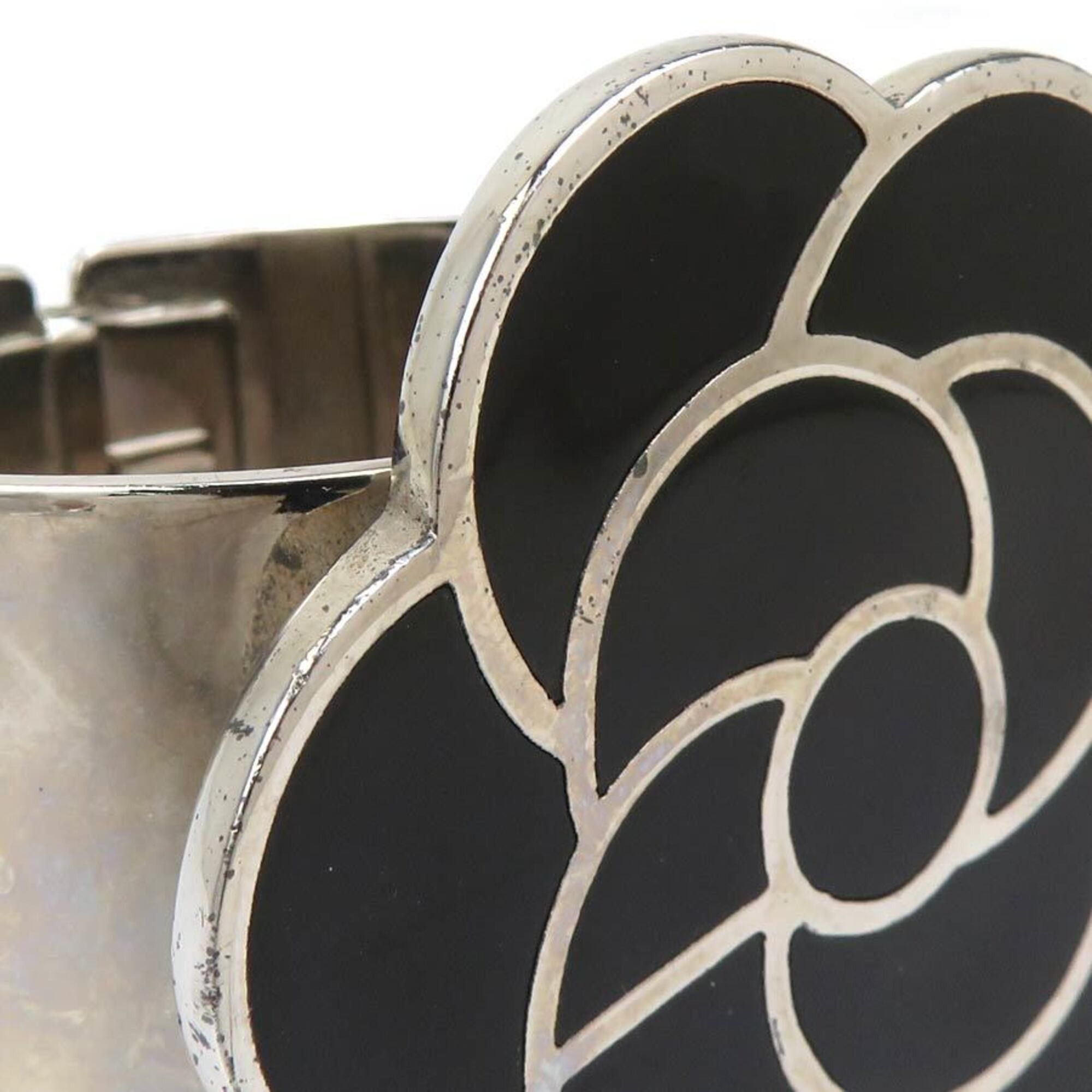 Chanel Chanel Bangle Bracelet Camellia Metal Enamel Silver Black Women's e61755i Size ONE SIZE - 7 Thumbnail