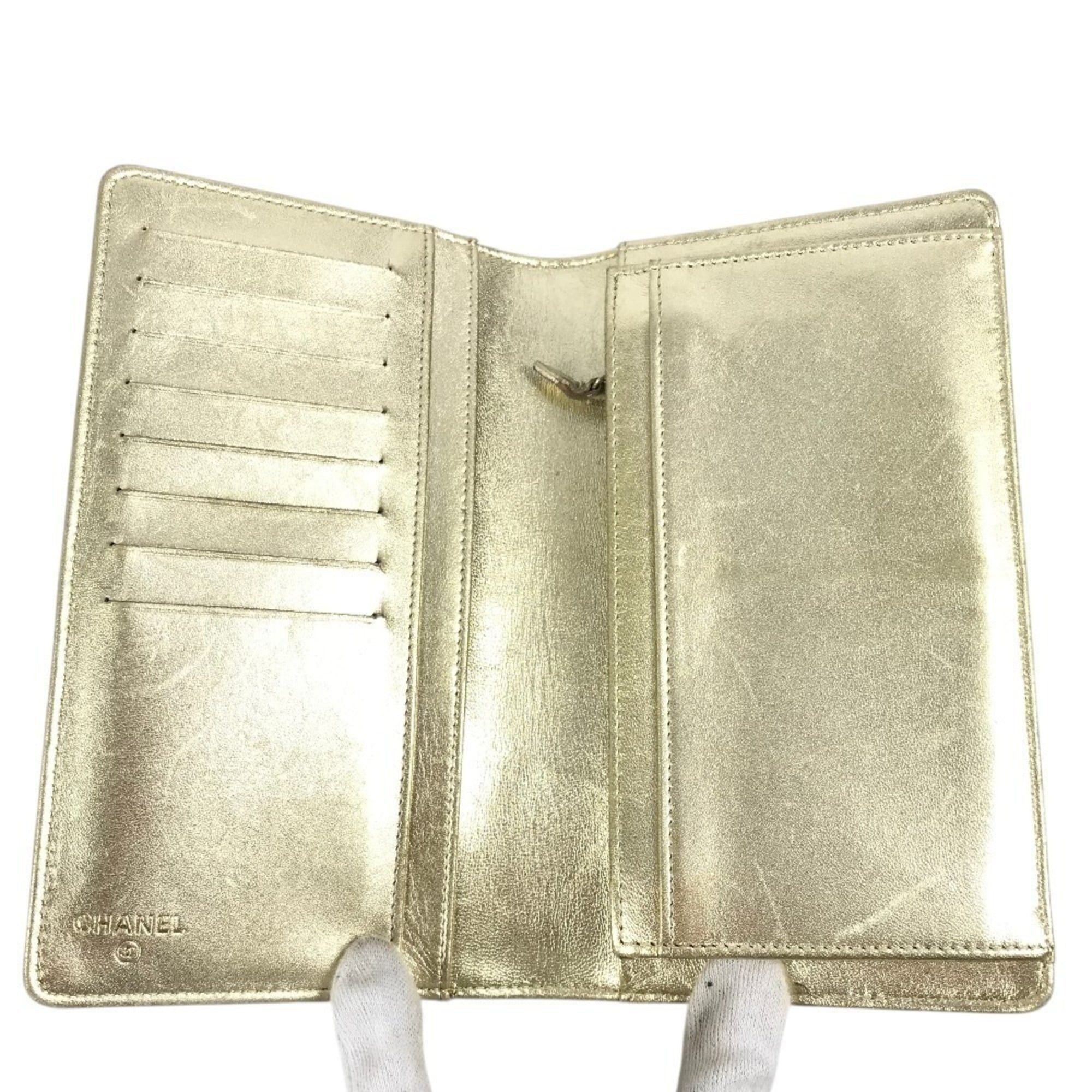 Chanel CHANEL A37151 CC Coco Mark Logo Icon Bi-fold Long Wallet Leather Men's Women's Gold Size ONE SIZE - 9 Thumbnail