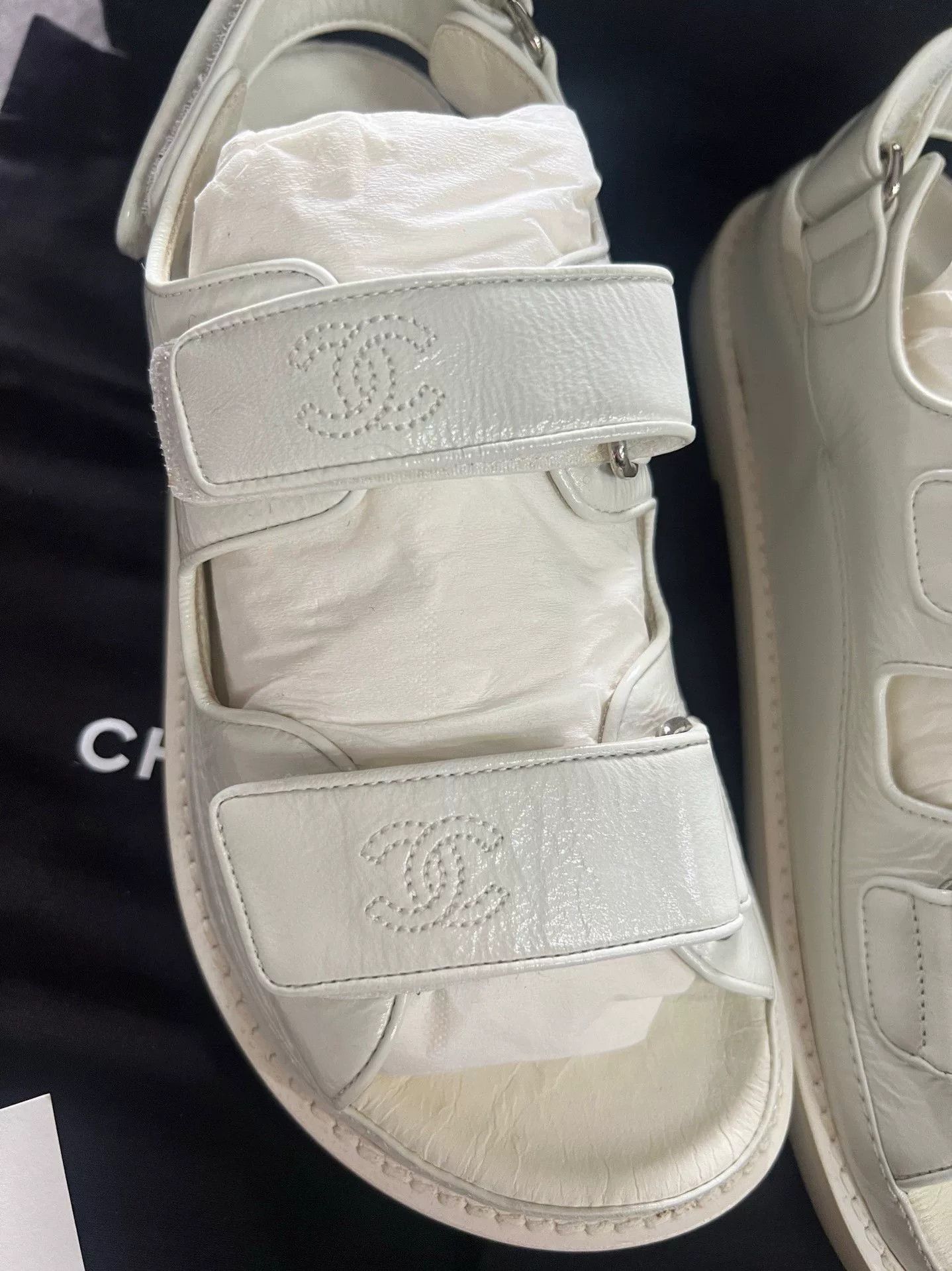 Chanel Chanel White Velcro Sandals Size US 4.5 / IT 34.5 - 2 Thumbnail