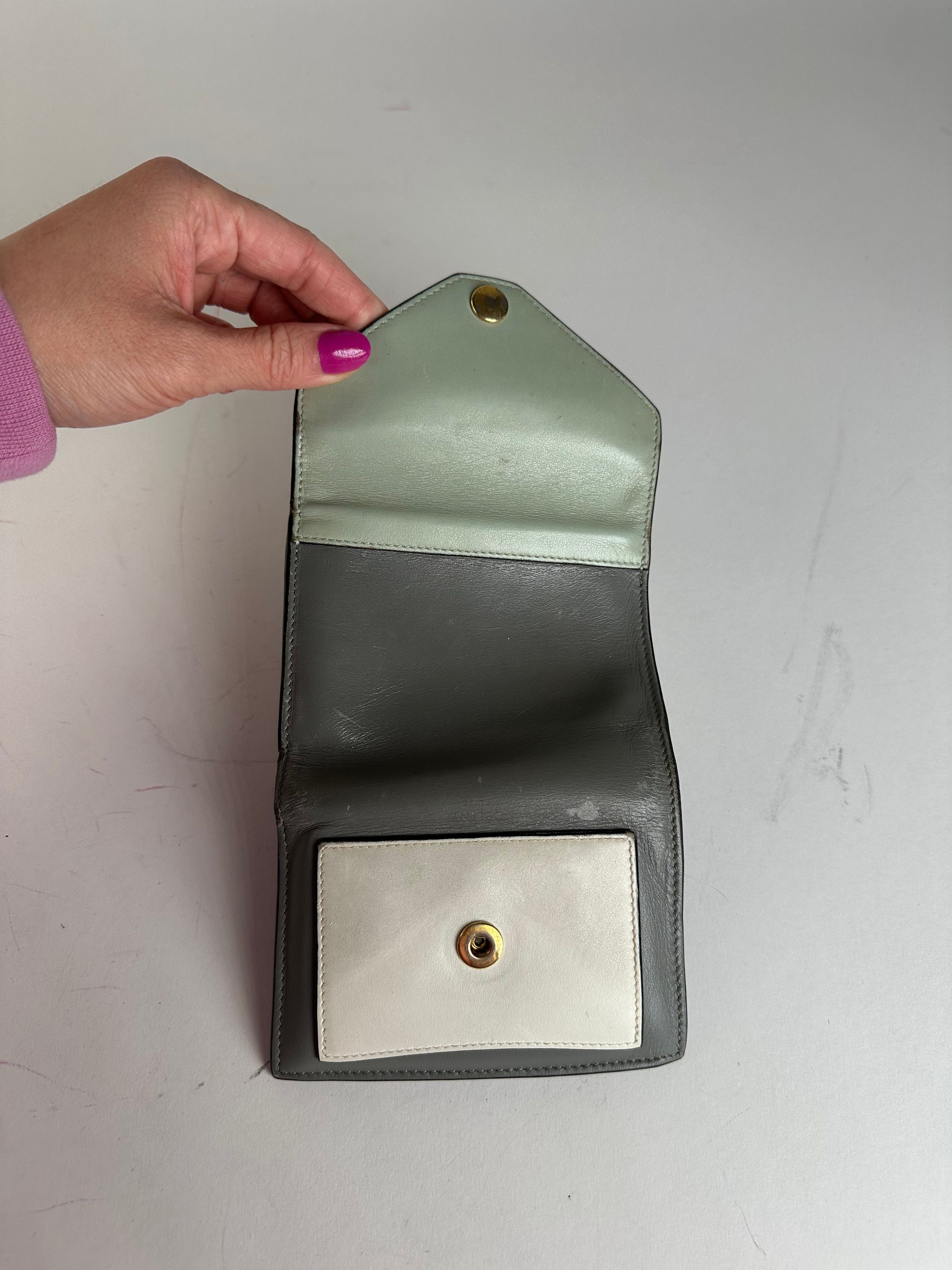Celine Vintage Paris Envelope Card Holder Green Grey White Size ONE SIZE - 4 Thumbnail