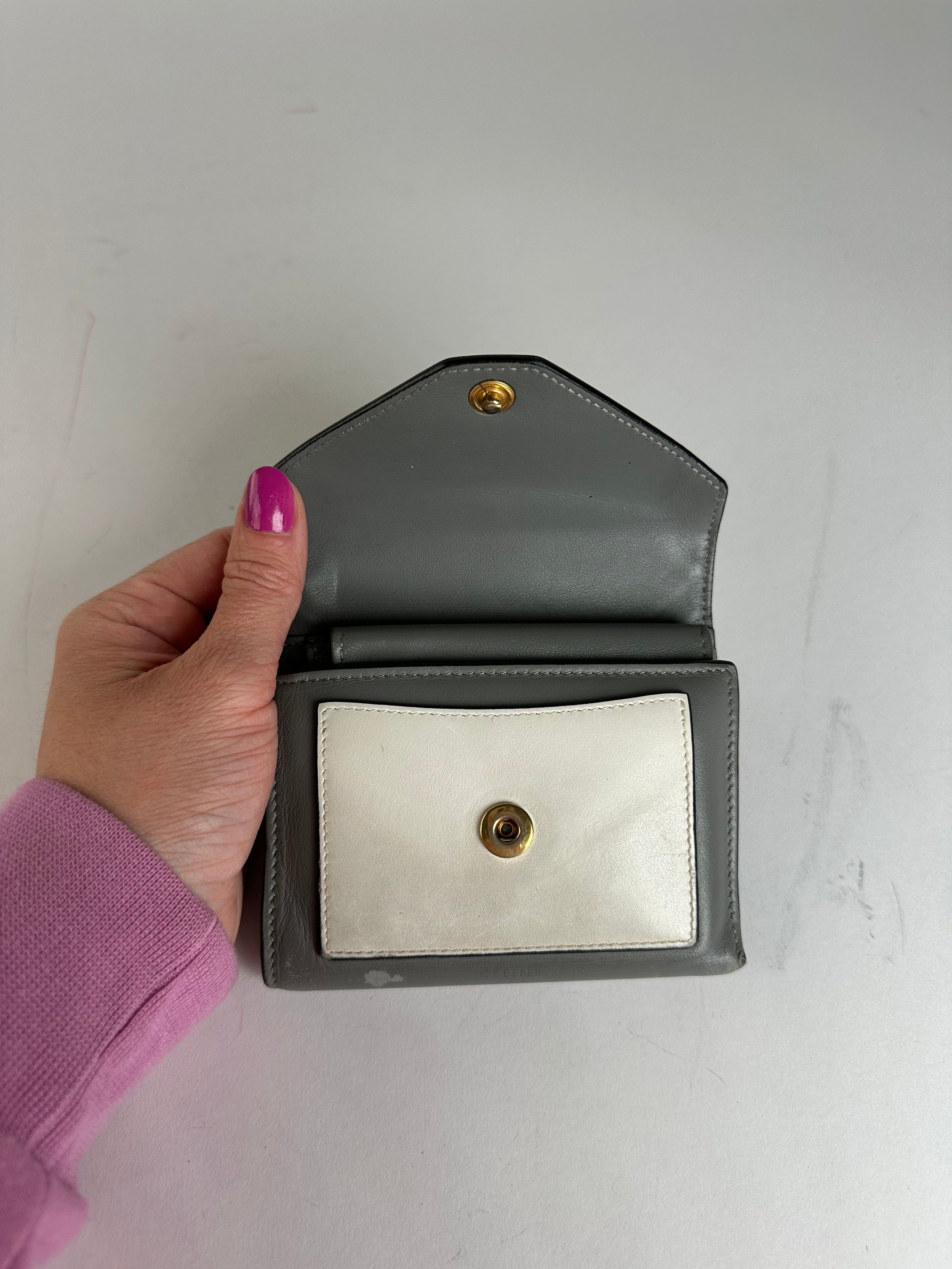 Celine Vintage Paris Envelope Card Holder Green Grey White Size ONE SIZE - 10 Thumbnail