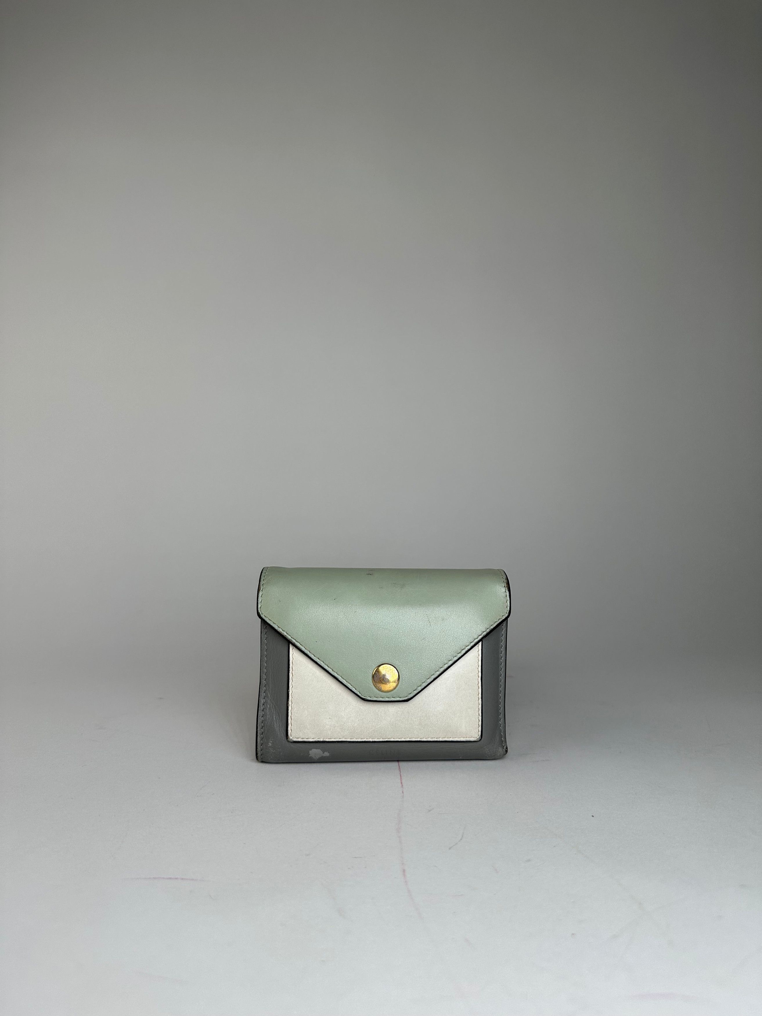 Celine Vintage Paris Envelope Card Holder Green Grey White Size ONE SIZE - 11 Thumbnail